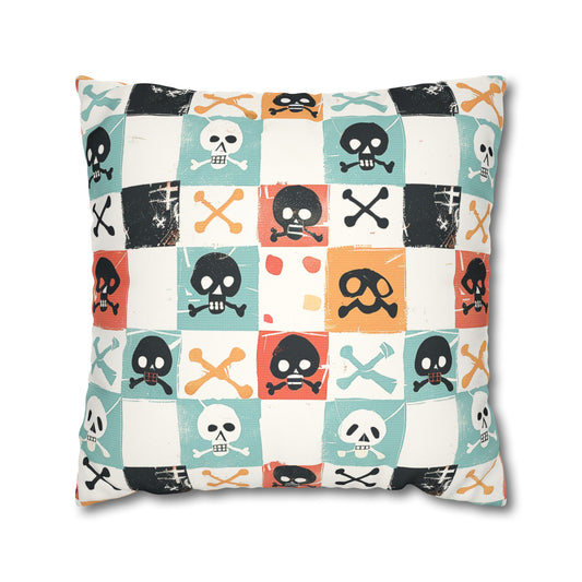 Decorative Pillowcase showcasing cute, pirate-style skulls and crossbones pattern for home decor accessories BimBangDesign