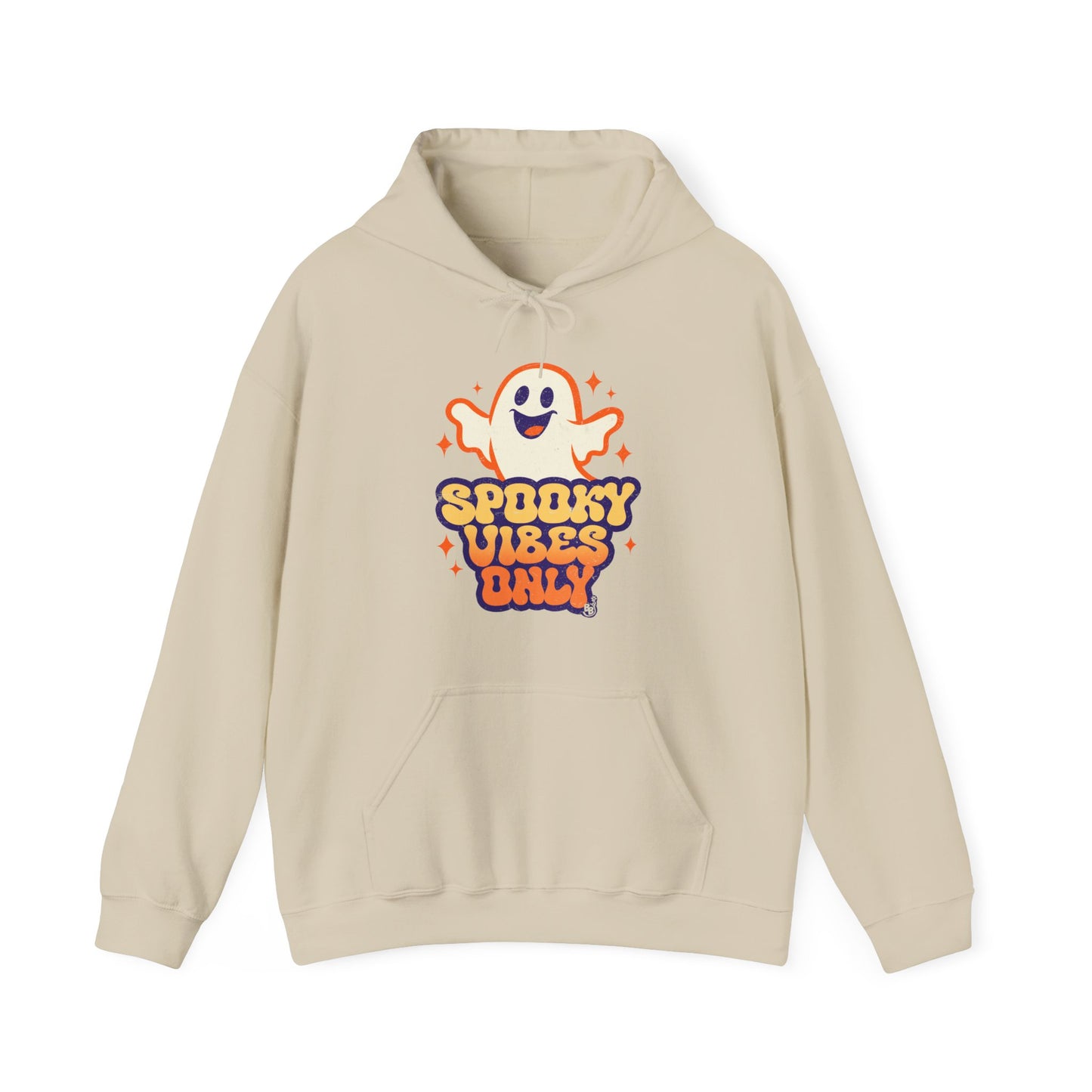 Sand Spooky Vibes Only Hoodie with funny ghost art for adults that love vintage halloween cartoon BimBangDesign