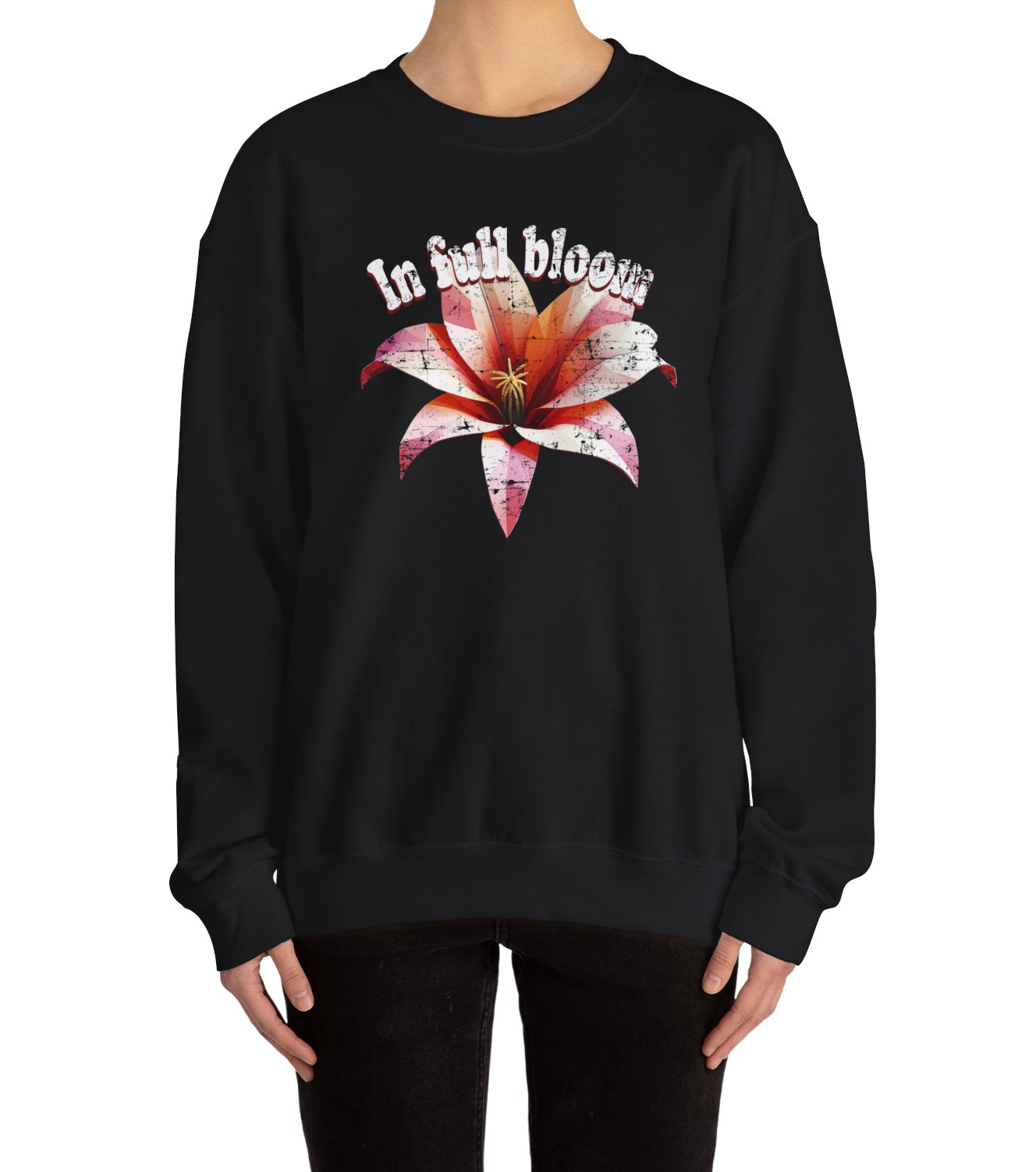 In Full Bloom Sweatshirt with minimalist 3d Low poly flower design and pastel tones BimBangDesign