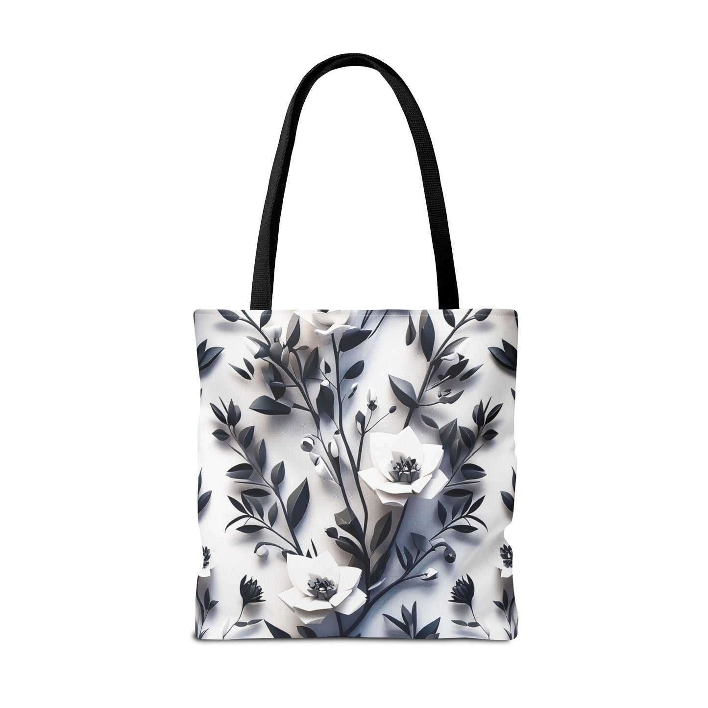 Beige Handle, Eco-conscious Reusable and Durable Graphic Floral and Artful Low Poly Pattern Lightweight Tote Bag, BimBangDesign