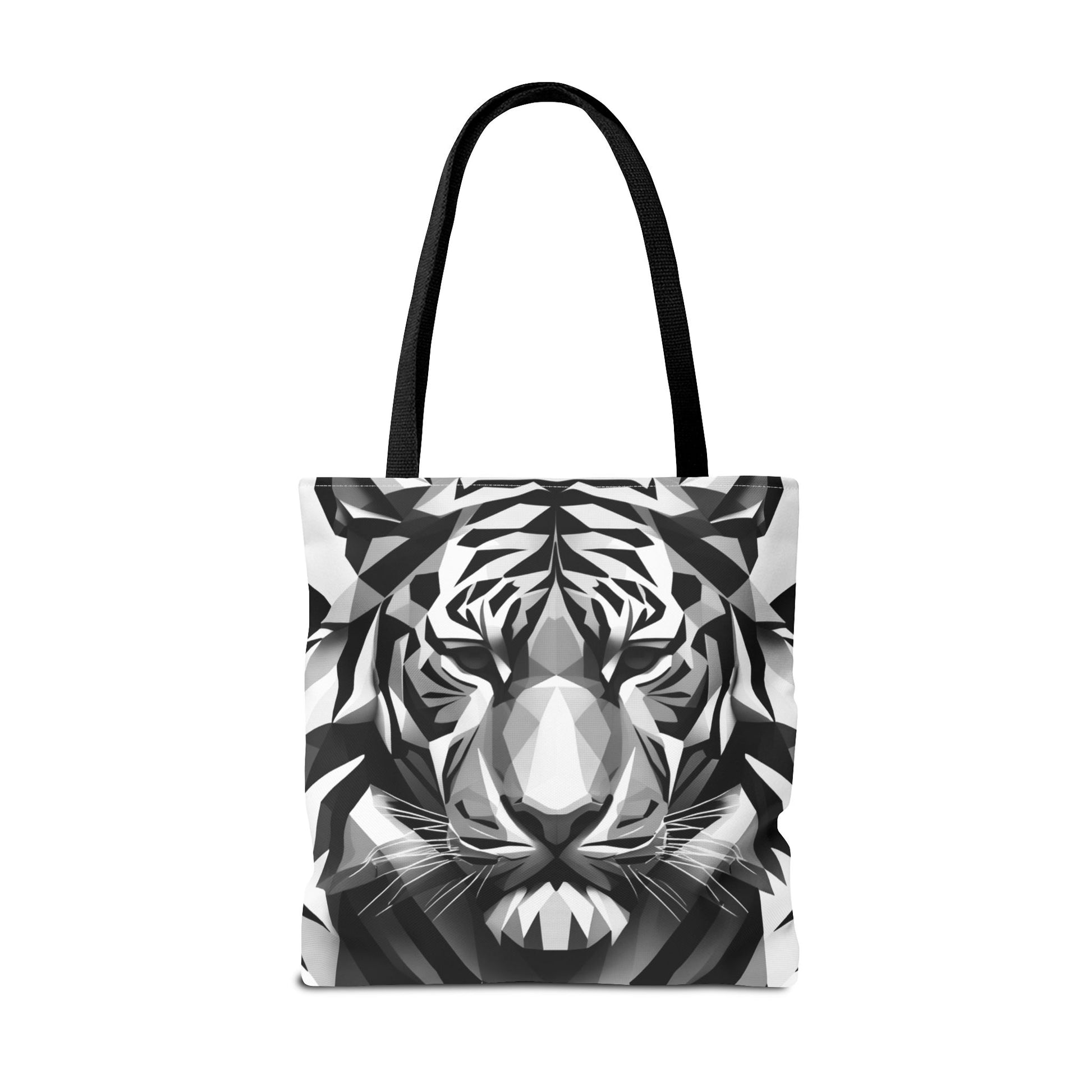 Eco-conscious Reusable and Durable Graphic Tiger Close-Up Low-Poly Design Lightweight Tote Bag, Back view, BimBangDesign
