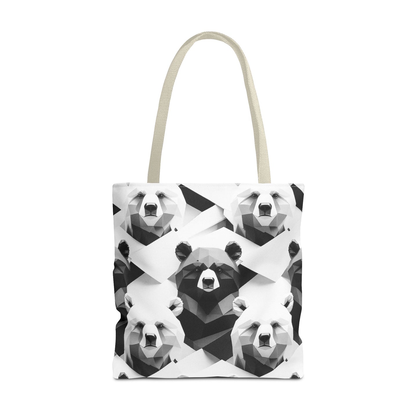 Beige Handle, Eco-conscious Reusable and Durable Graphic minimalist Bears Pattern Low-Poly Design Lightweight Tote Bag, BimBangDesign