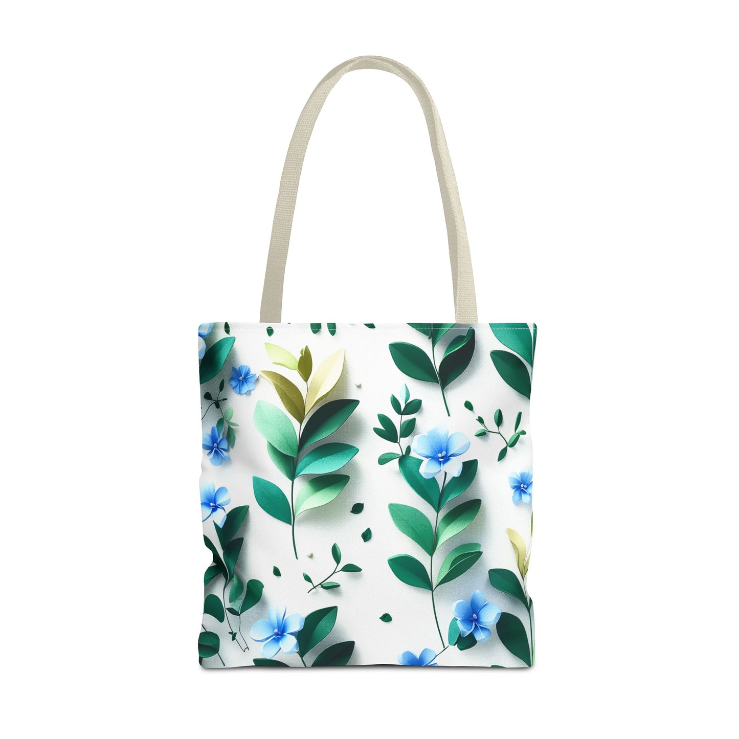 Eco-conscious Reusable and Durable Nature Minimalism Graphic Blossoms and Low Poly Design Lightweight Tote Bag, Beige Handle, BimBangDesign