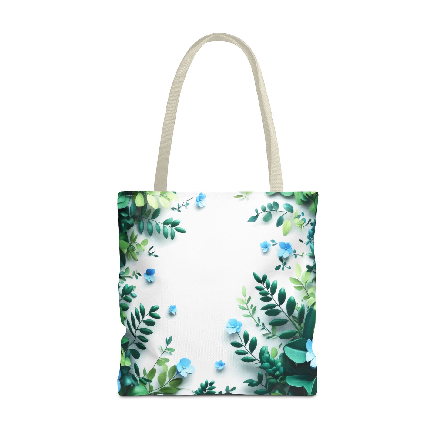 Beige Handle, Eco-conscious Reusable and Durable Delicate Graphic Blue Bloom Low Poly Lightweight Tote Bag BimBangDesign