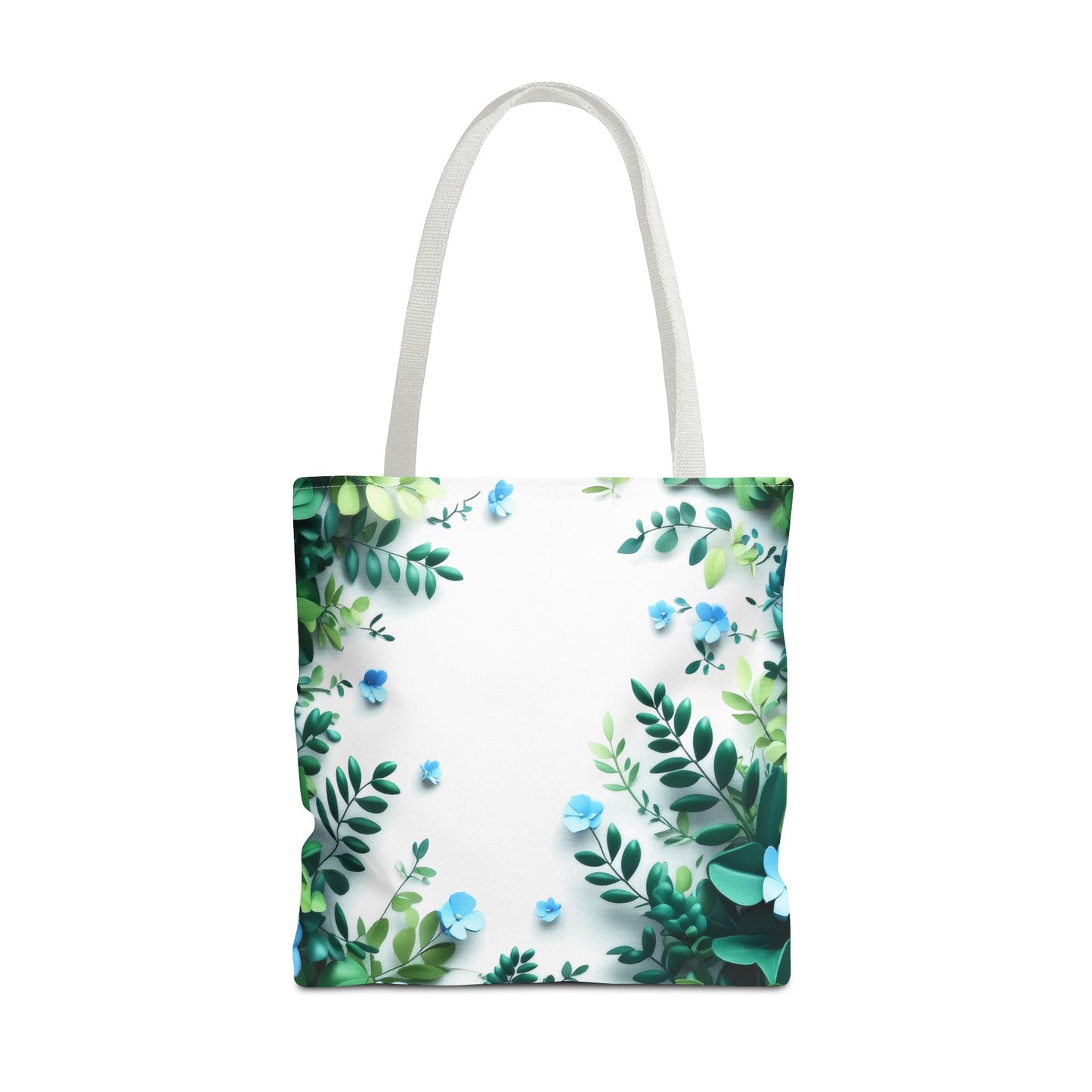 White Handle, Eco-conscious Reusable and Durable Delicate Graphic Blue Bloom Low Poly Lightweight Tote Bag BimBangDesign
