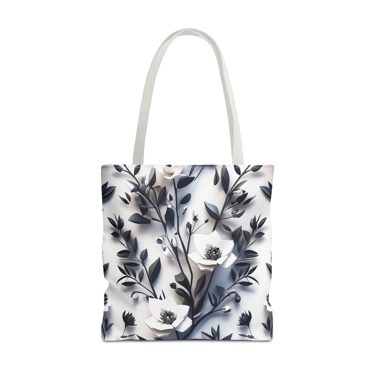 White Handle, Eco-conscious Reusable and Durable Graphic Floral and Artful Low Poly Pattern Lightweight Tote Bag, BimBangDesign