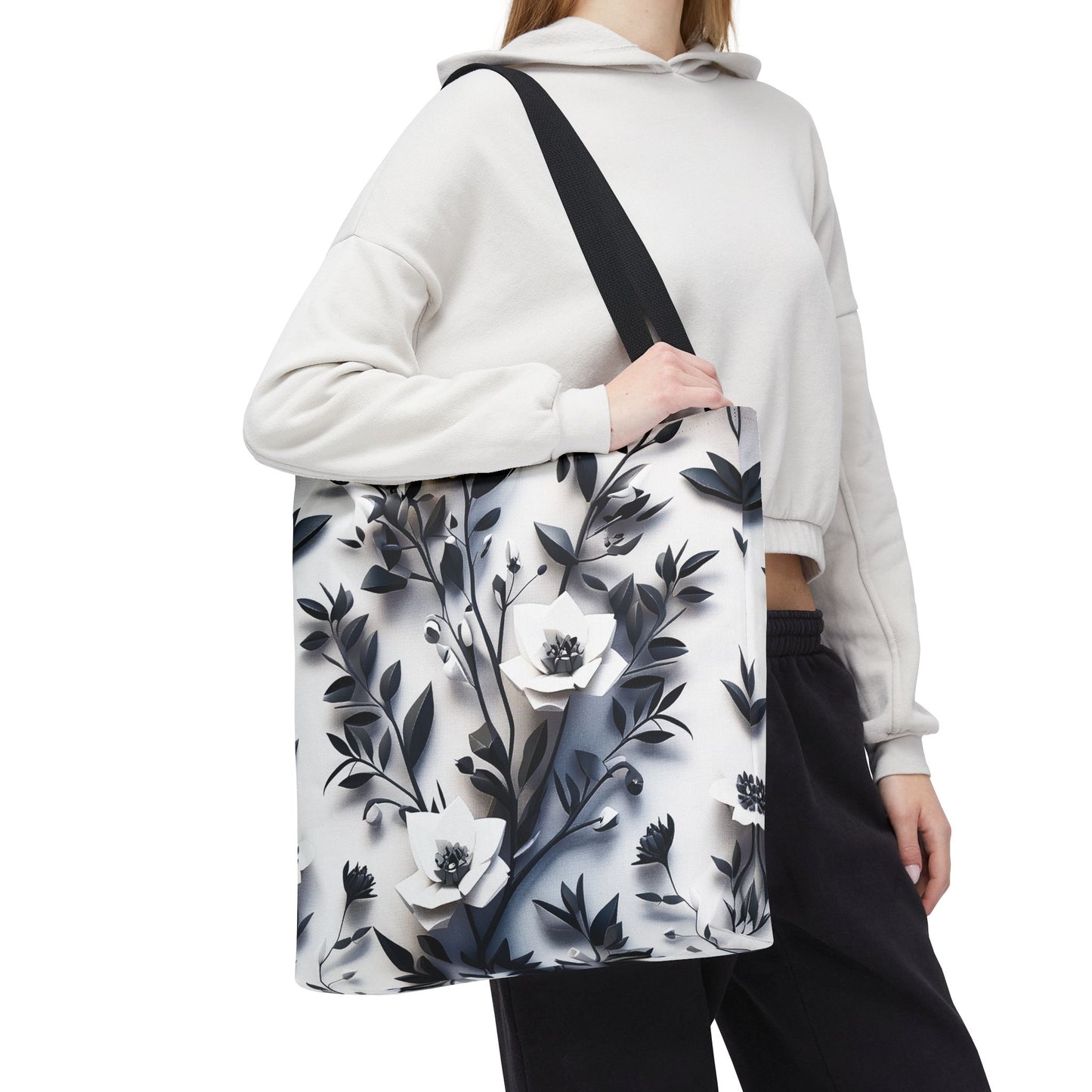 Reusable and Durable Graphic Floral and Artful Low Poly Pattern Lightweight Tote Bag, used by an Eco-conscious person, BimBangDesign