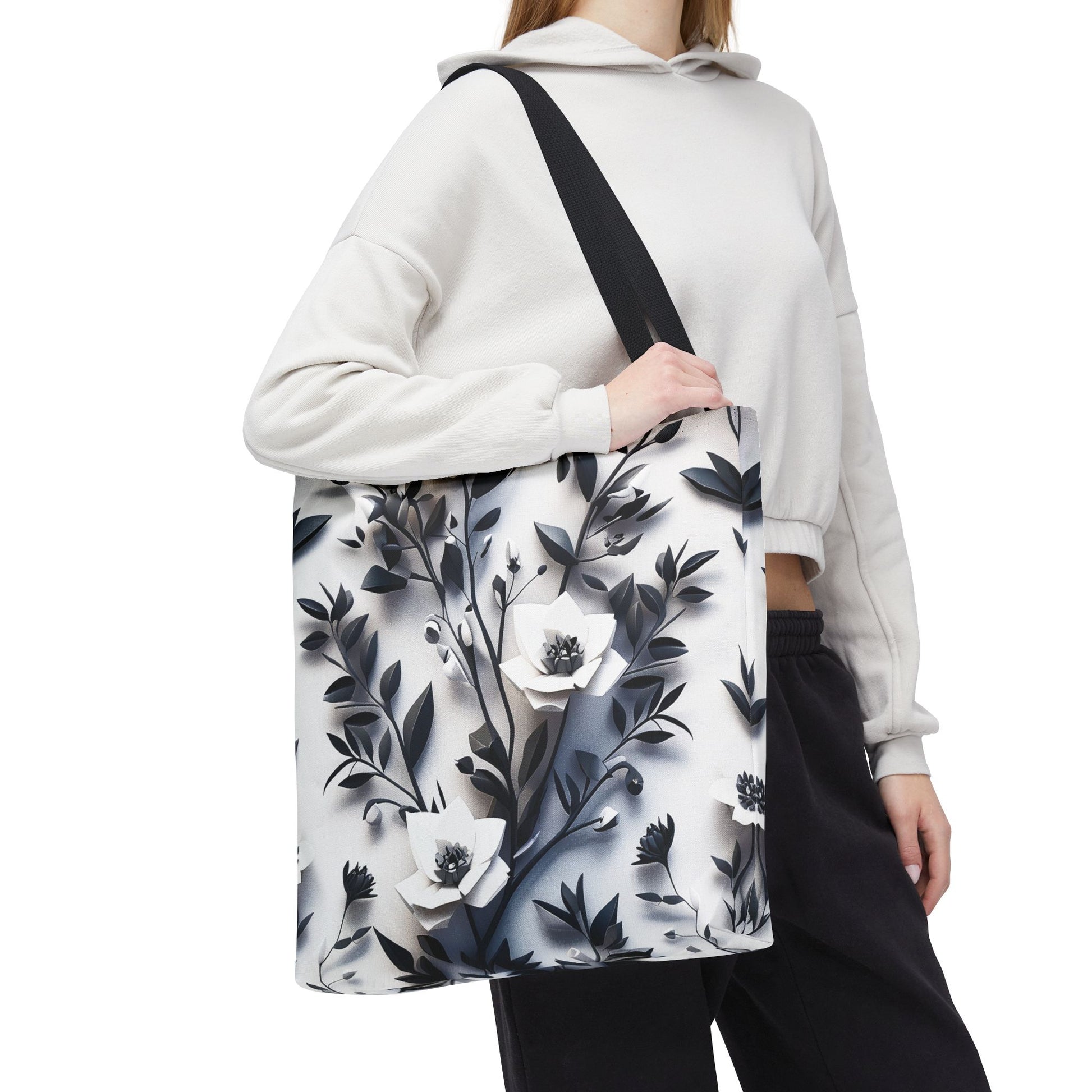 Reusable and Durable Graphic Floral and Artful Low Poly Pattern Lightweight Tote Bag, used by an Eco-conscious person, BimBangDesign