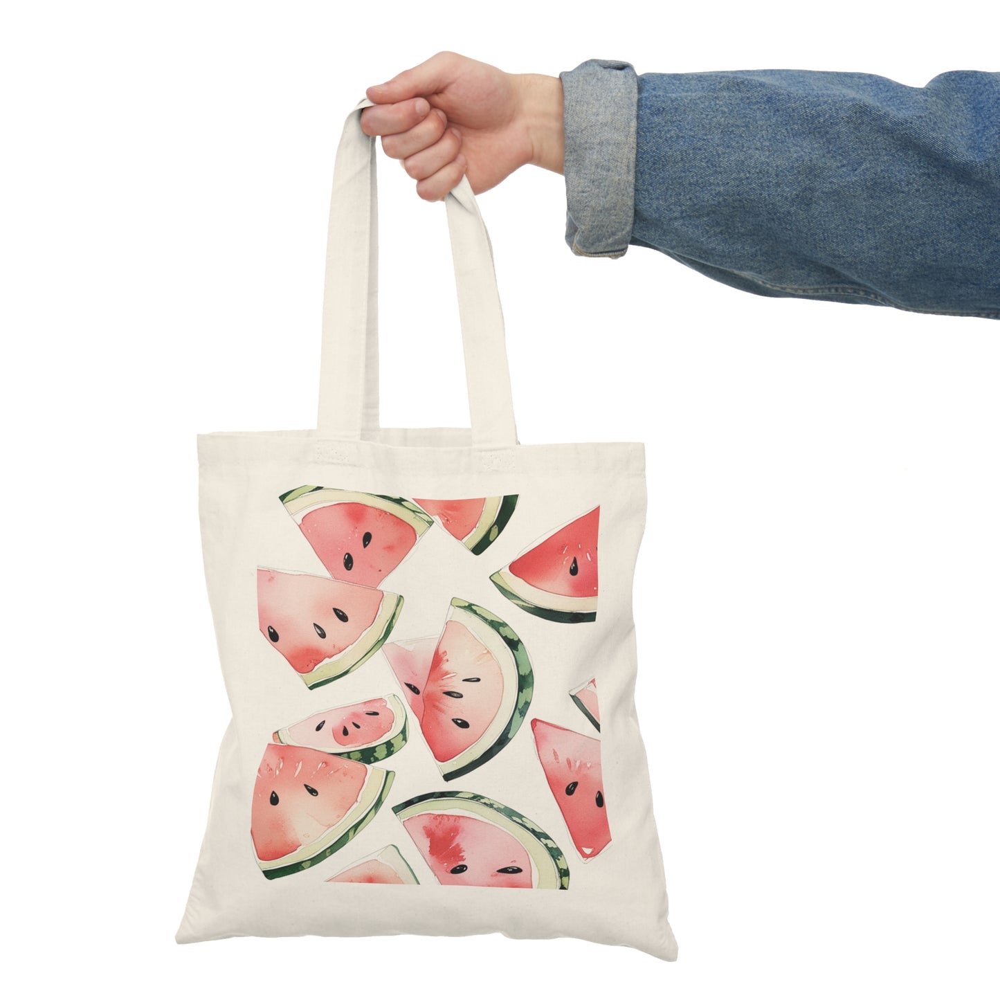 Reusable and Durable watermelon Inspired Lightweight Tote Bag In the hand of an Eco-conscious holder BimBangDesign