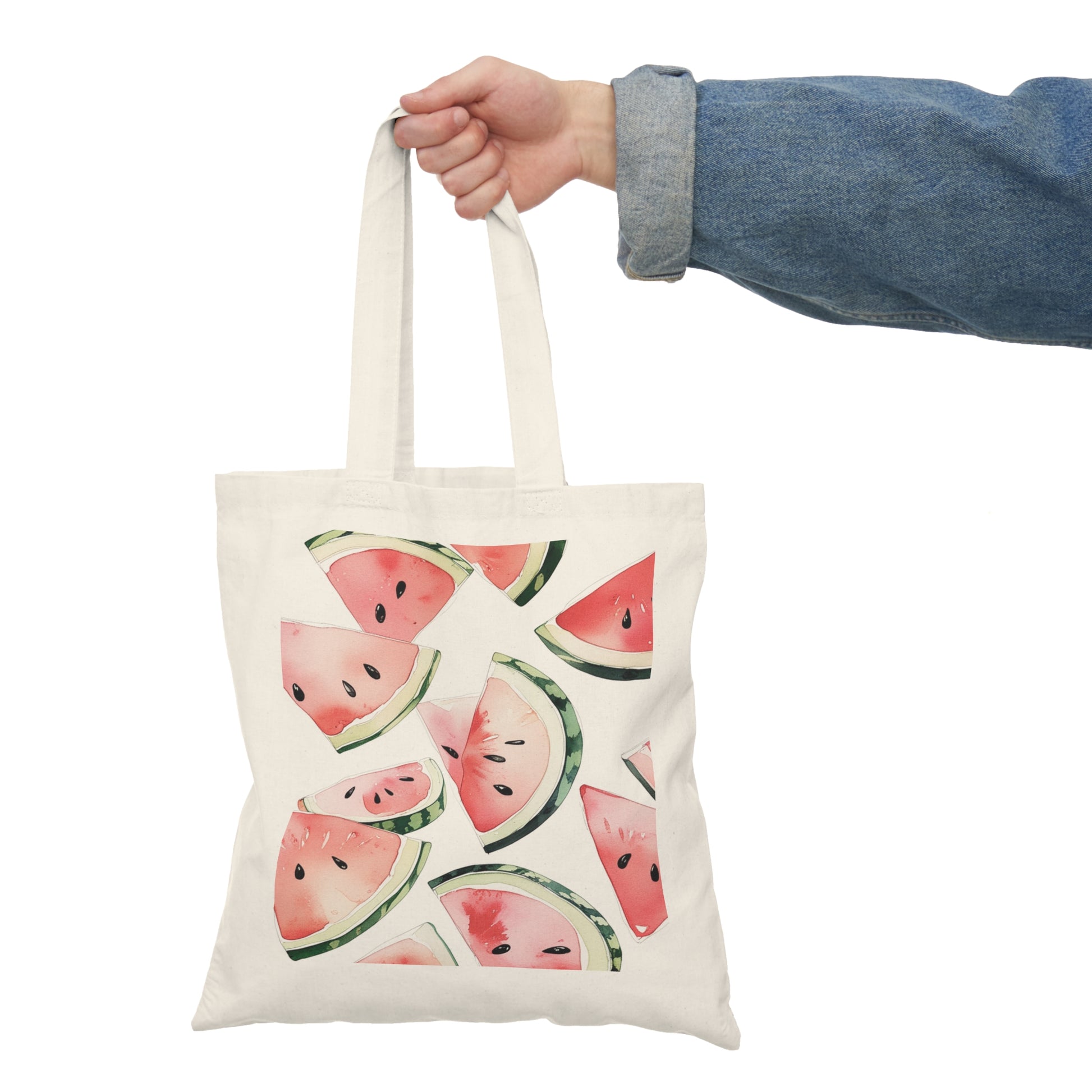 Reusable and Durable watermelon Inspired Lightweight Tote Bag In the hand of an Eco-conscious holder BimBangDesign