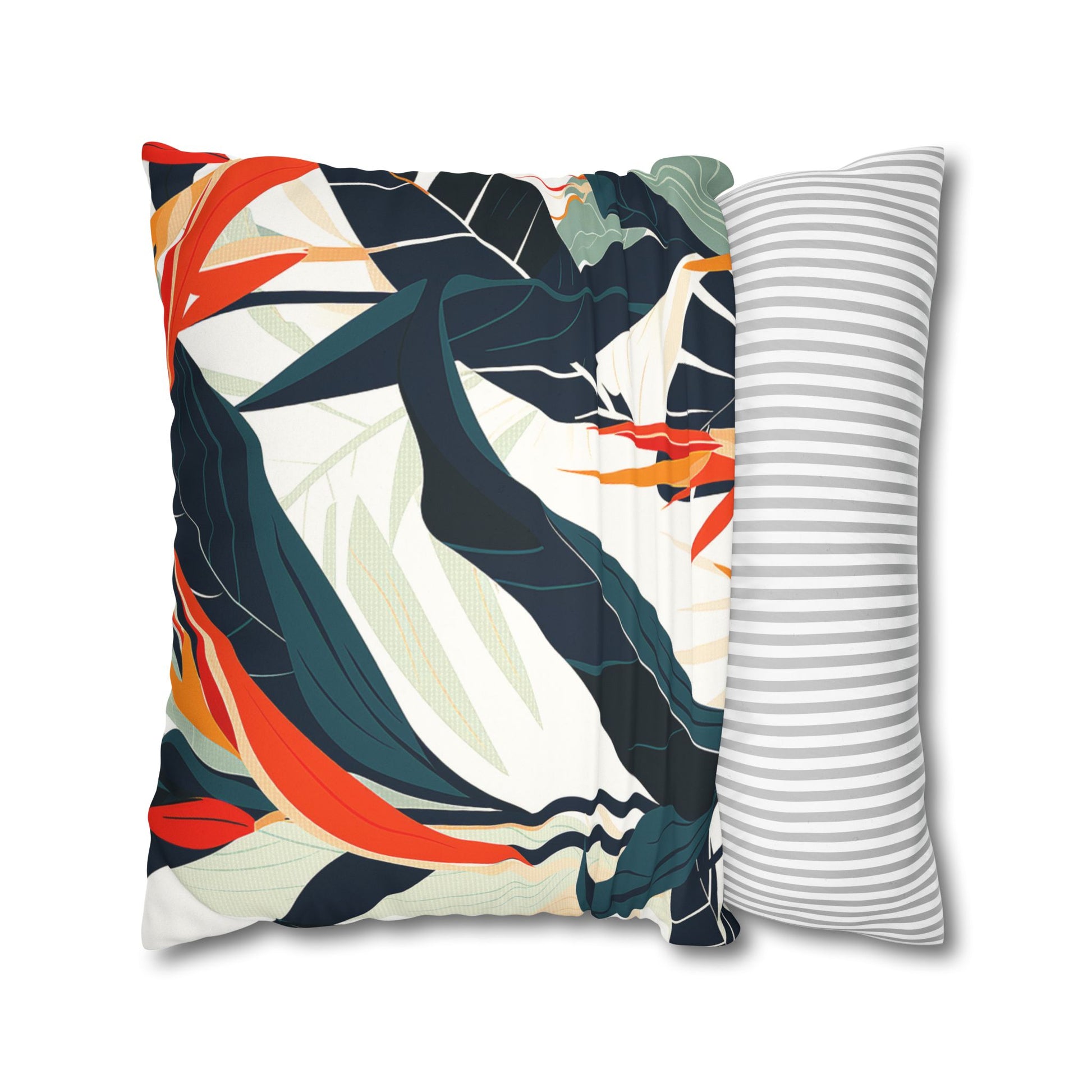 Context of use of a Vibrant Tropical Decorative Pillowcase of exotic paradise flowers for laid-back island vibes used as home decor accessory BimBangDesign
