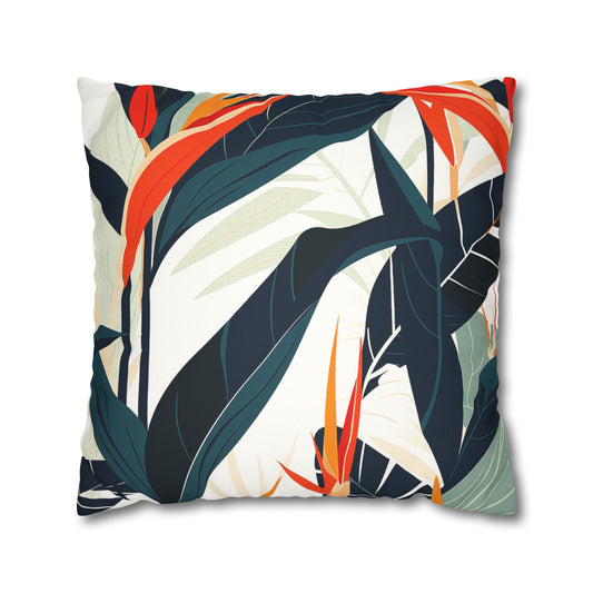 Vibrant Tropical Decorative Pillowcase of exotic paradise flowers for laid-back island vibes used as home decor accessory BimBangDesign