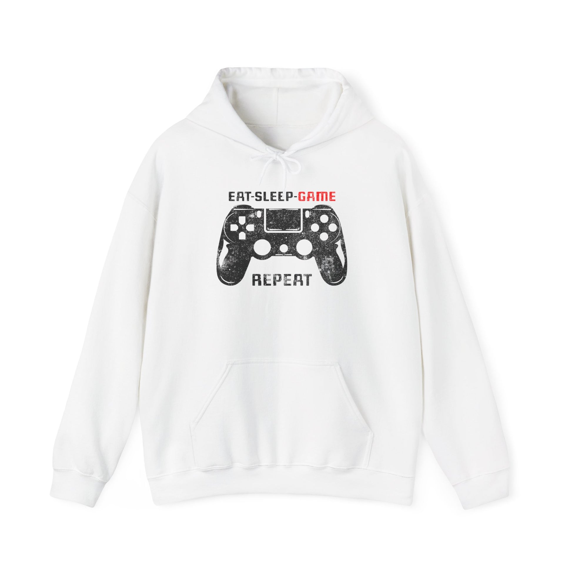 White Gamer routine Hoodie Eat Sleep Game Repeat for all young adult who love vintage gamer vibe BimBangDesin