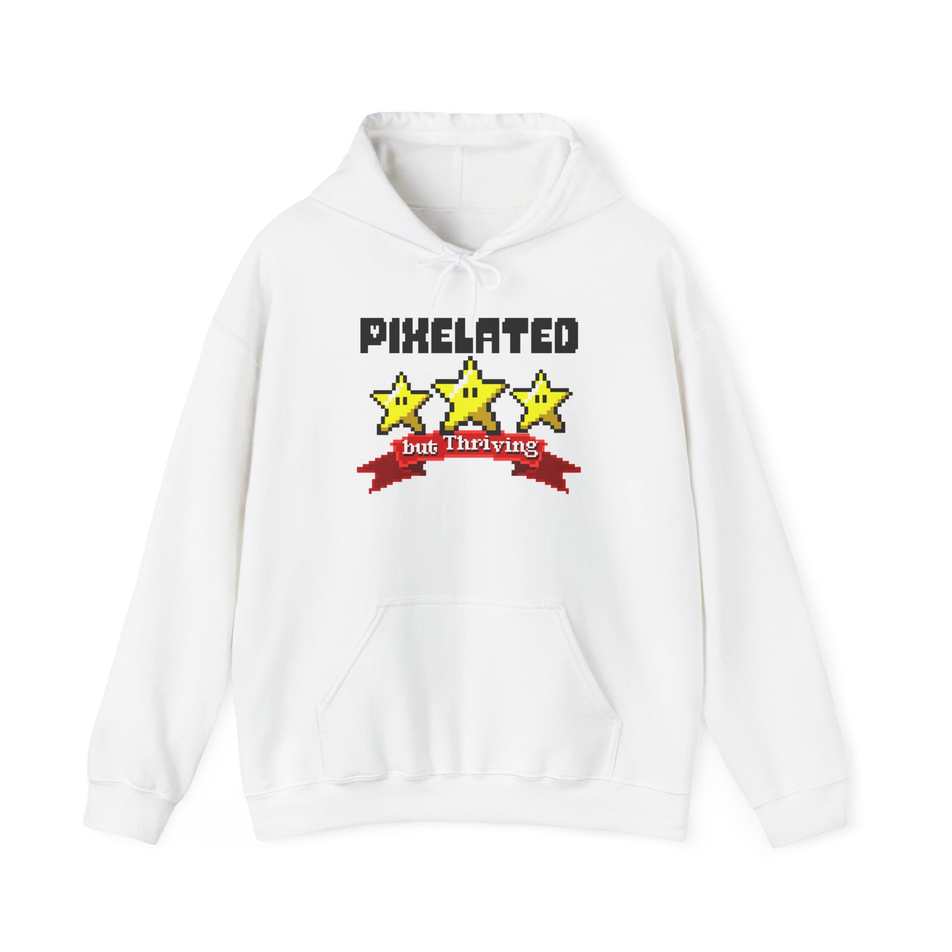 White Pixelated but Thriving Hoodie For every retro gamers and tech lovers BimBangDesign