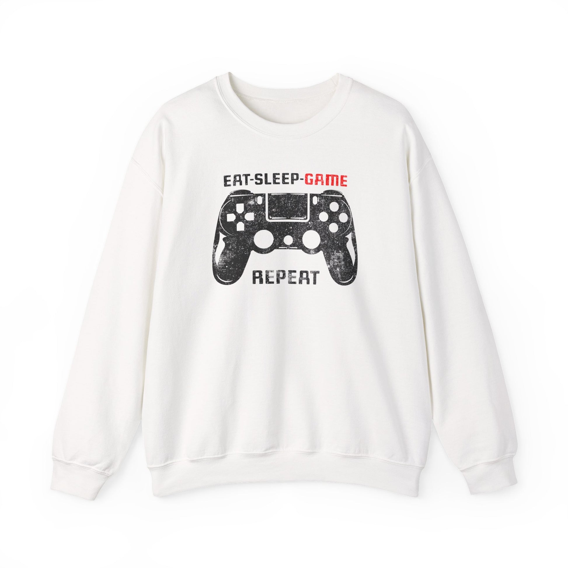 Gamer routine White Sweatshirt Eat Sleep Game Repeat BimBangDesin