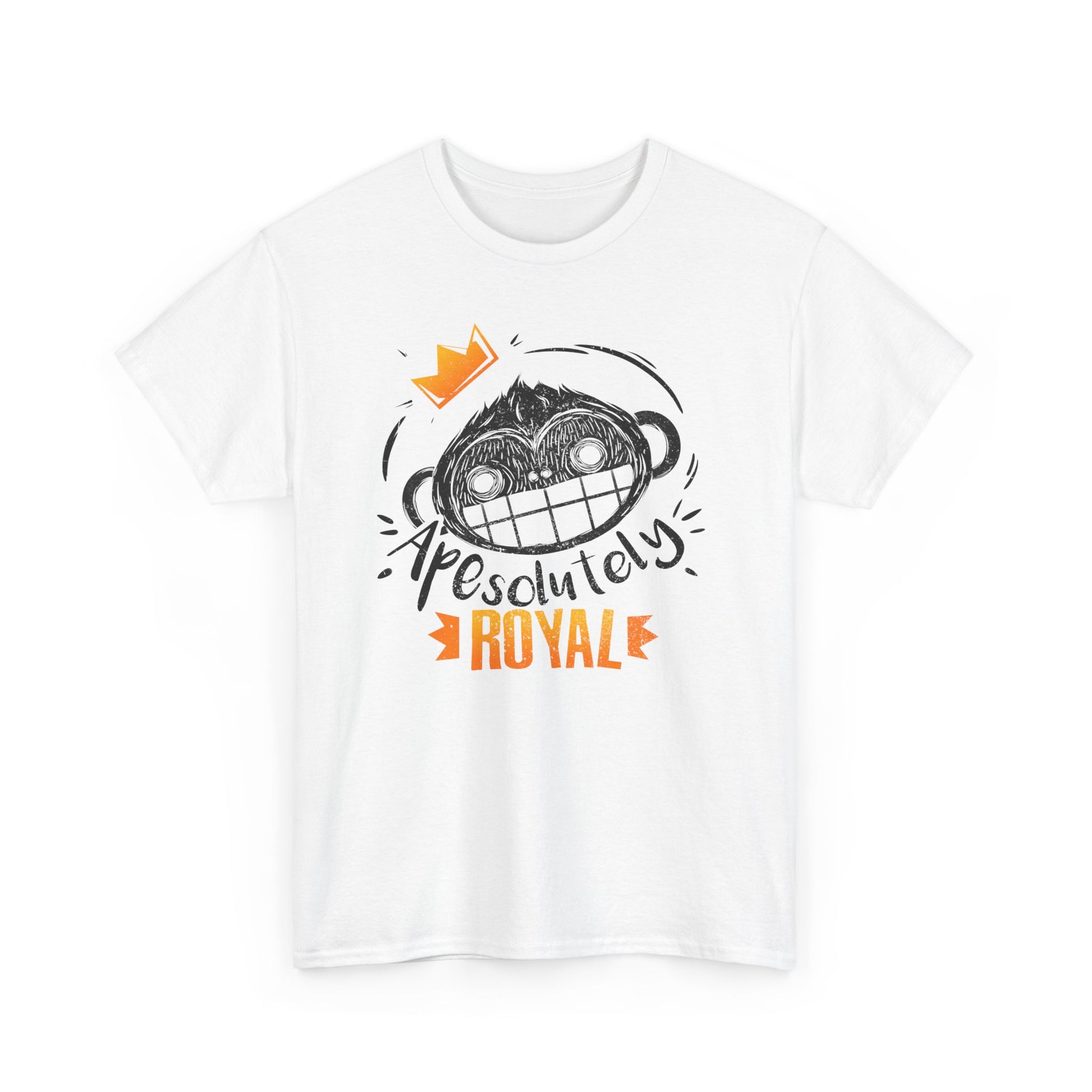 ApeSolutely Royal  white version T-shirt with crowned monkey head, cartoon style