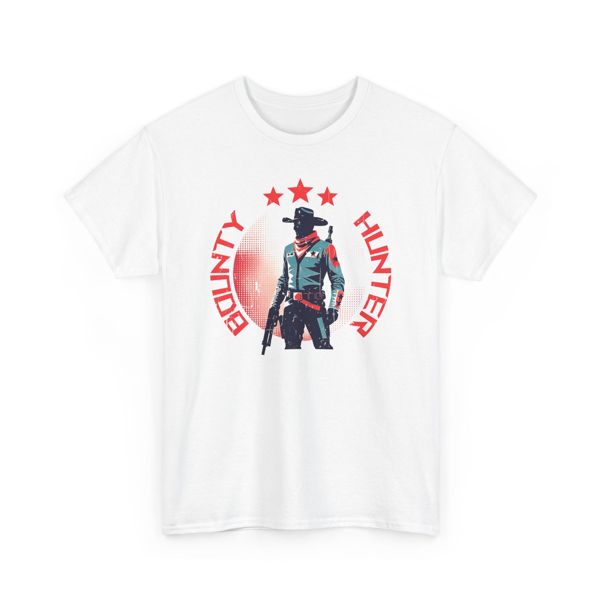 Bounty Hunter White t-shirt with minimalist space cowboy design BimBangDesign