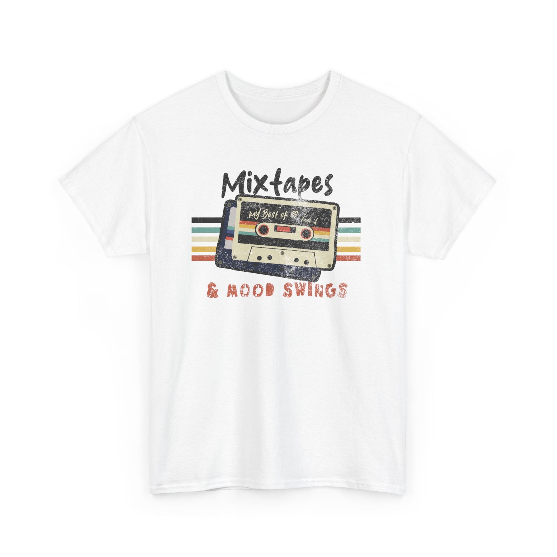 White Mixtapes & Mood Swings T-shirt in vintage typography BimBangDesign
