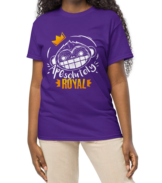 ApeSolutely Royal T-shirt with crowned monkey head, cartoon style BimBangDesign