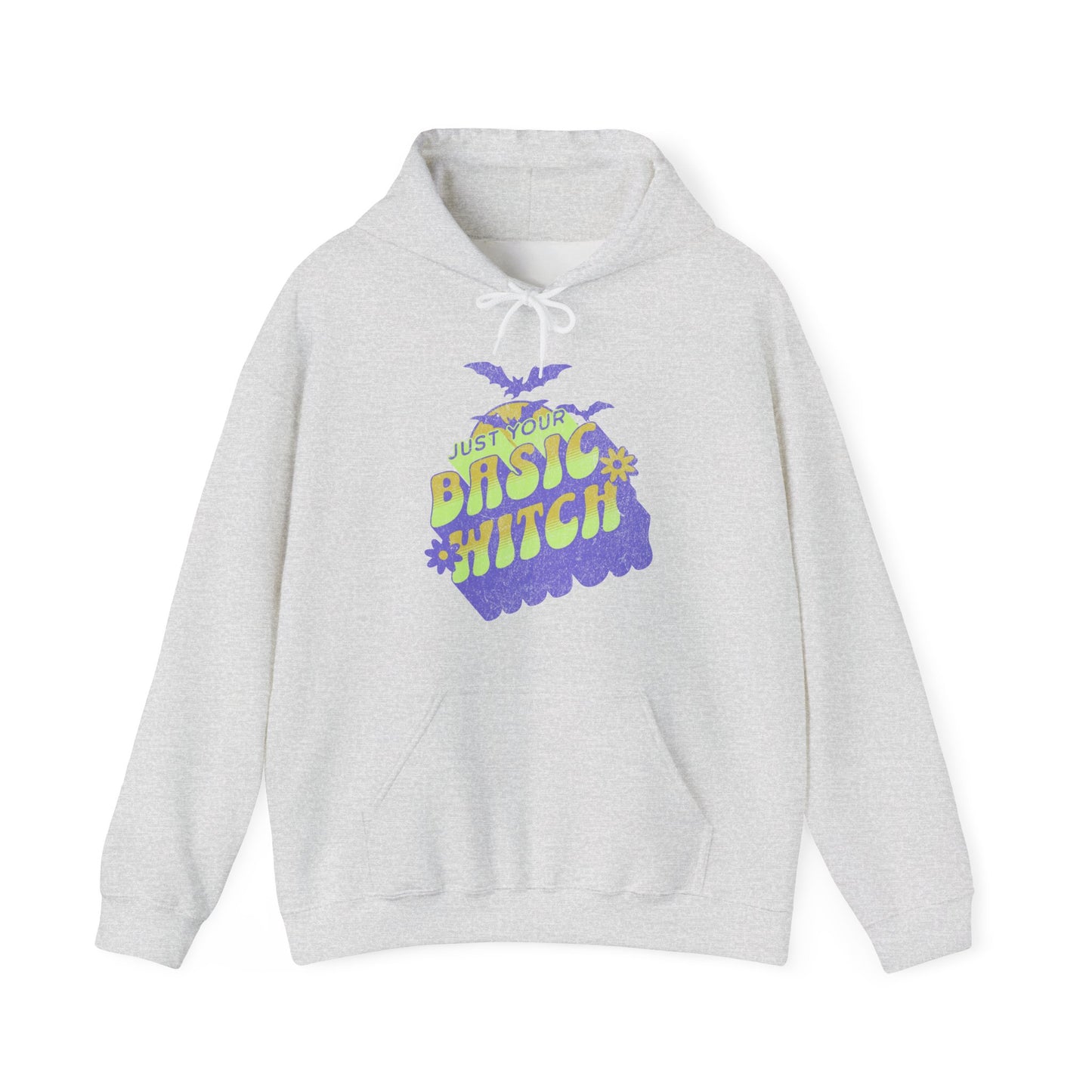 Ash Unisex “Just Your Basic Witch” Halloween hoodie with witchy print — cozy fall fashion with playful attitude. BimBangDesign
