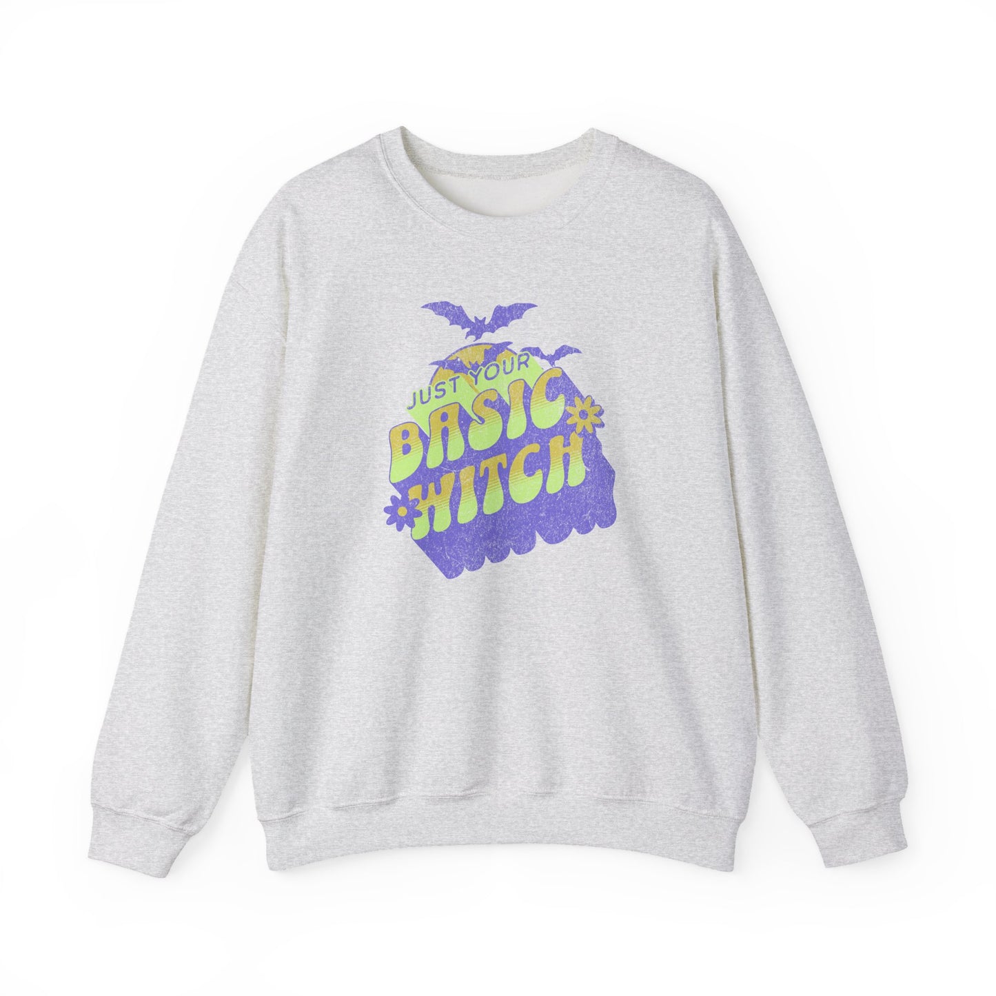 Ash Unisex “Just Your Basic Witch” Halloween sweatshirt with witchy print — cozy fall fashion with playful attitude.