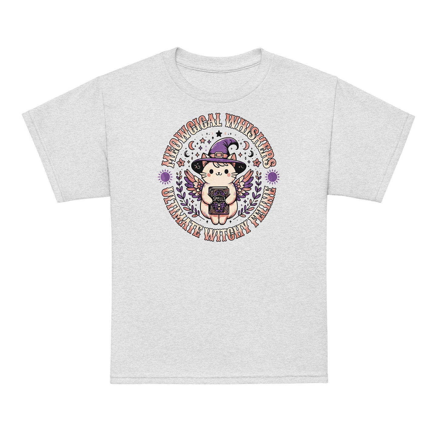 Ash Kids t-shirt Meow Magical Witchy Cat – cute witch cat design by BimBangDesign