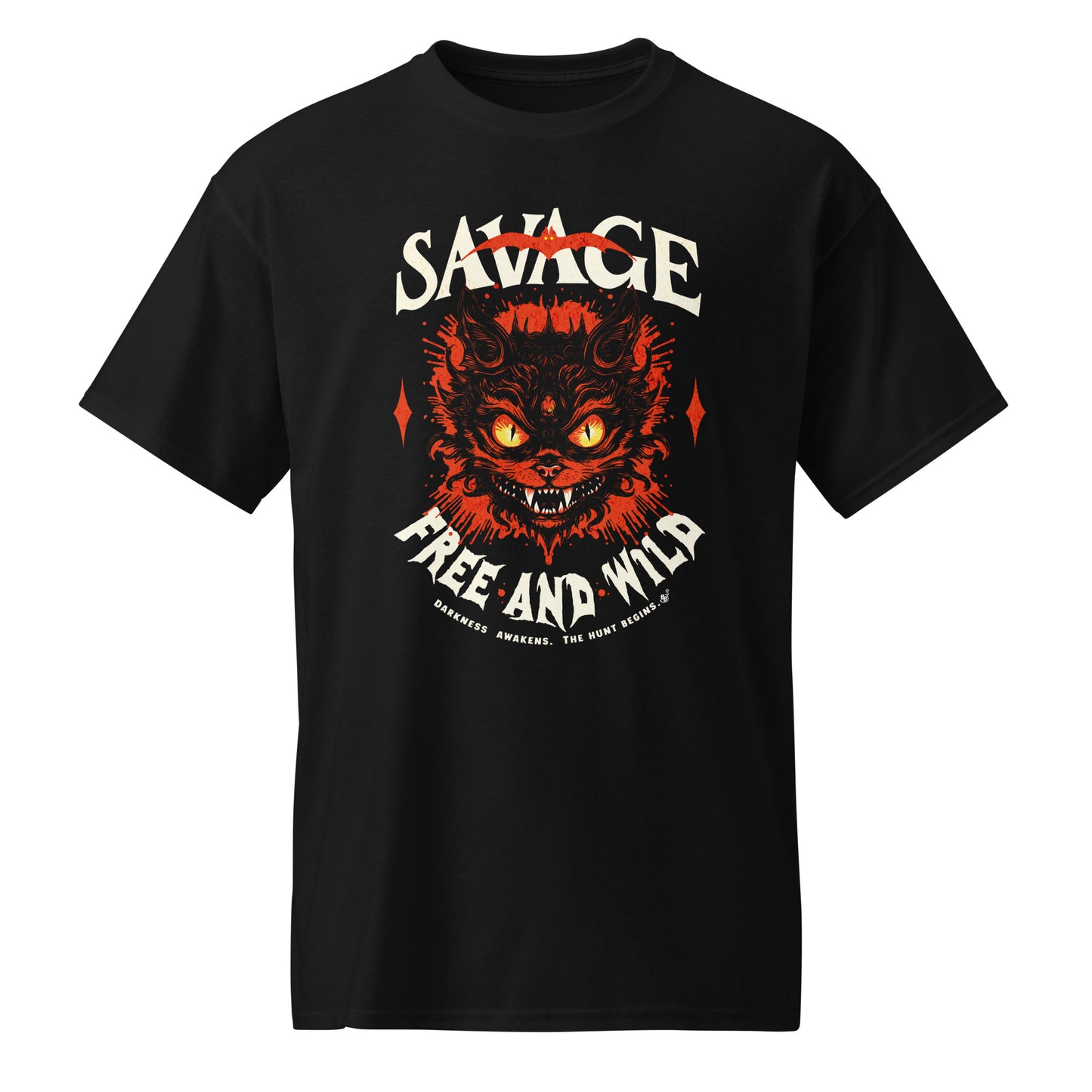 black Unisex “Savage – Wild & Free” t-shirt by BimBangDesign — cozy fleece tee with bold wild spirit print, perfect for everyday wear.