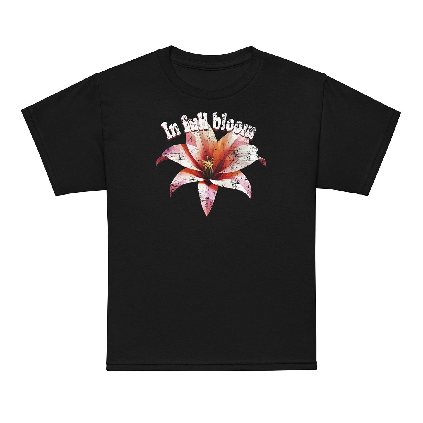 Black In Full Bloom kids t-shirt – floral print – Gildan 8000B youth tee by BimBangDesign