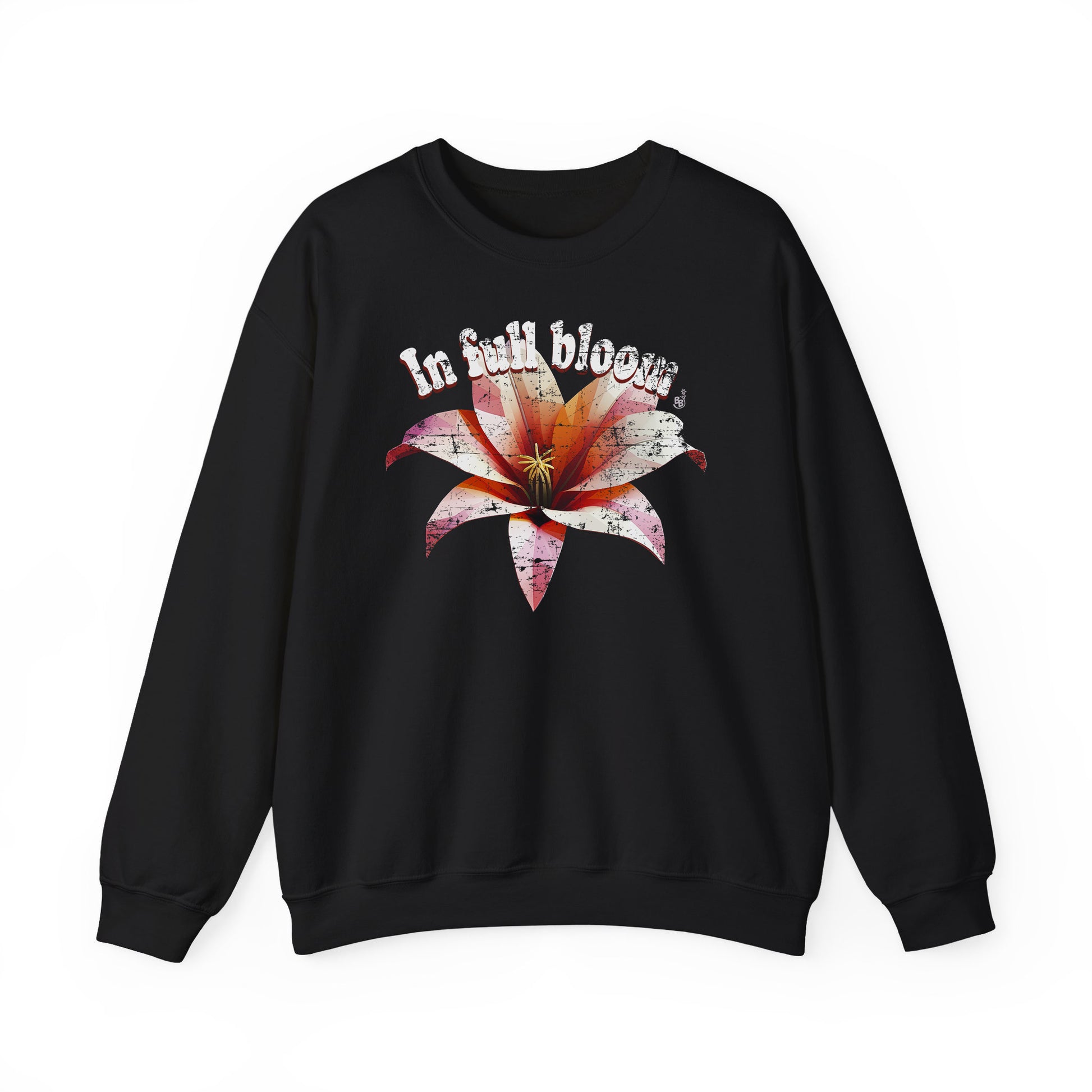 Black In Full Bloom Sweatshirt with minimalist 3d Low poly flower design and pastel tones BimBangDesign