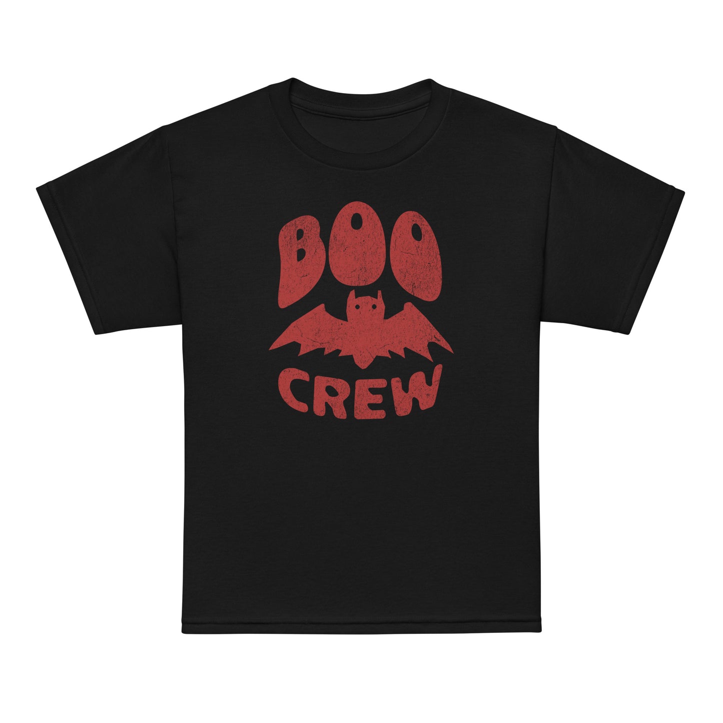 Black Boo Crew Halloween kids T-shirt with cute bat illustration – cozy unisex fall tee by BimBangDesign