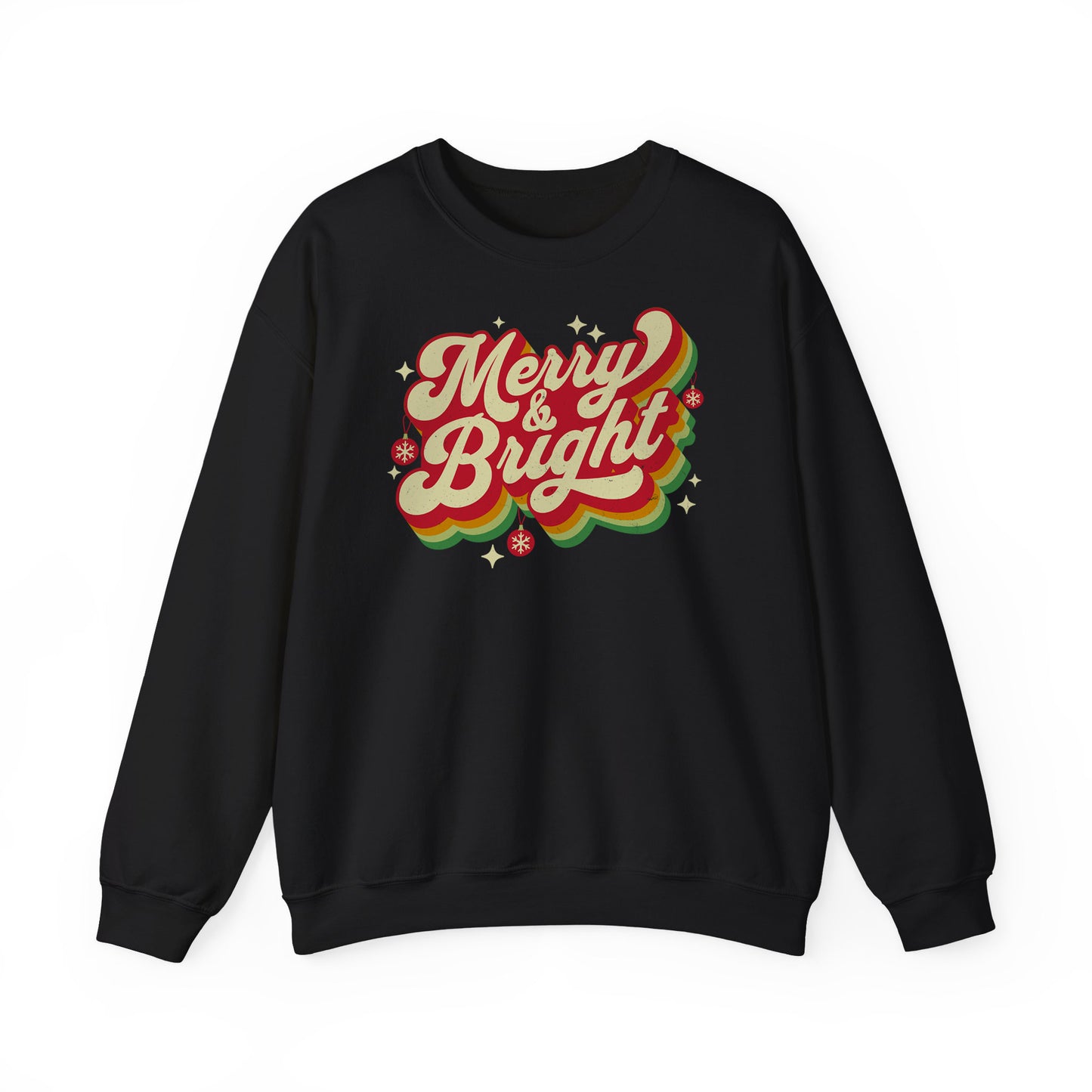 Black Cozy Unisex Christmas sweatshirt with warm fleece and festive “Merry & Bright” print BimBangDesign