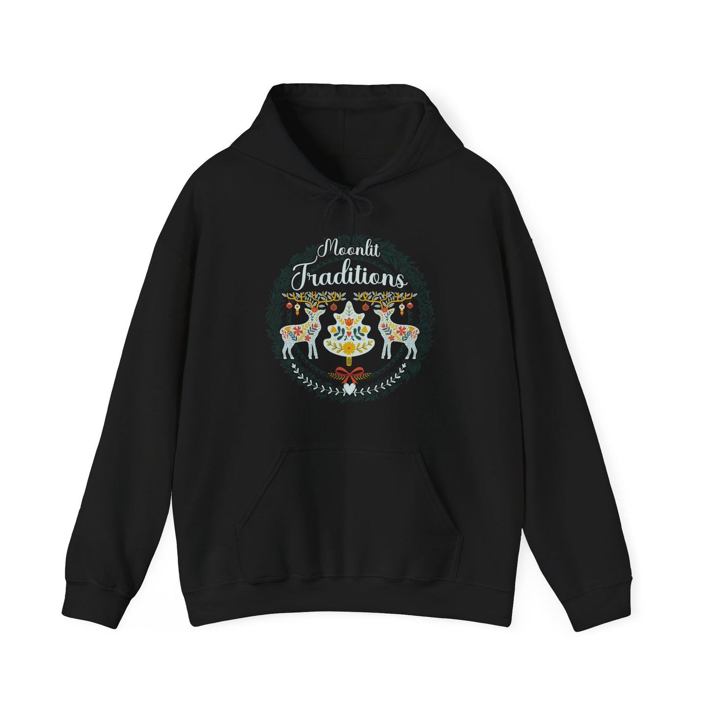 Black Winter-themed Cozy Christmas hoodie with classic European-style holiday illustration