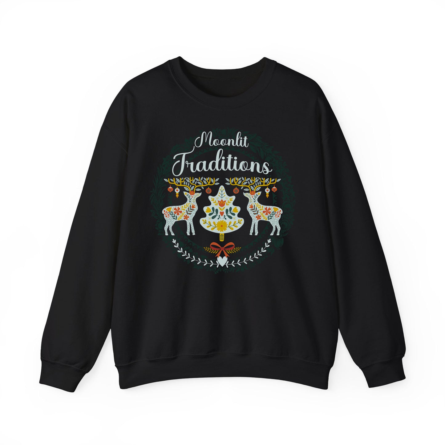 Black Winter-themed Cozy Christmas sweatshirt with classic European-style holiday illustration