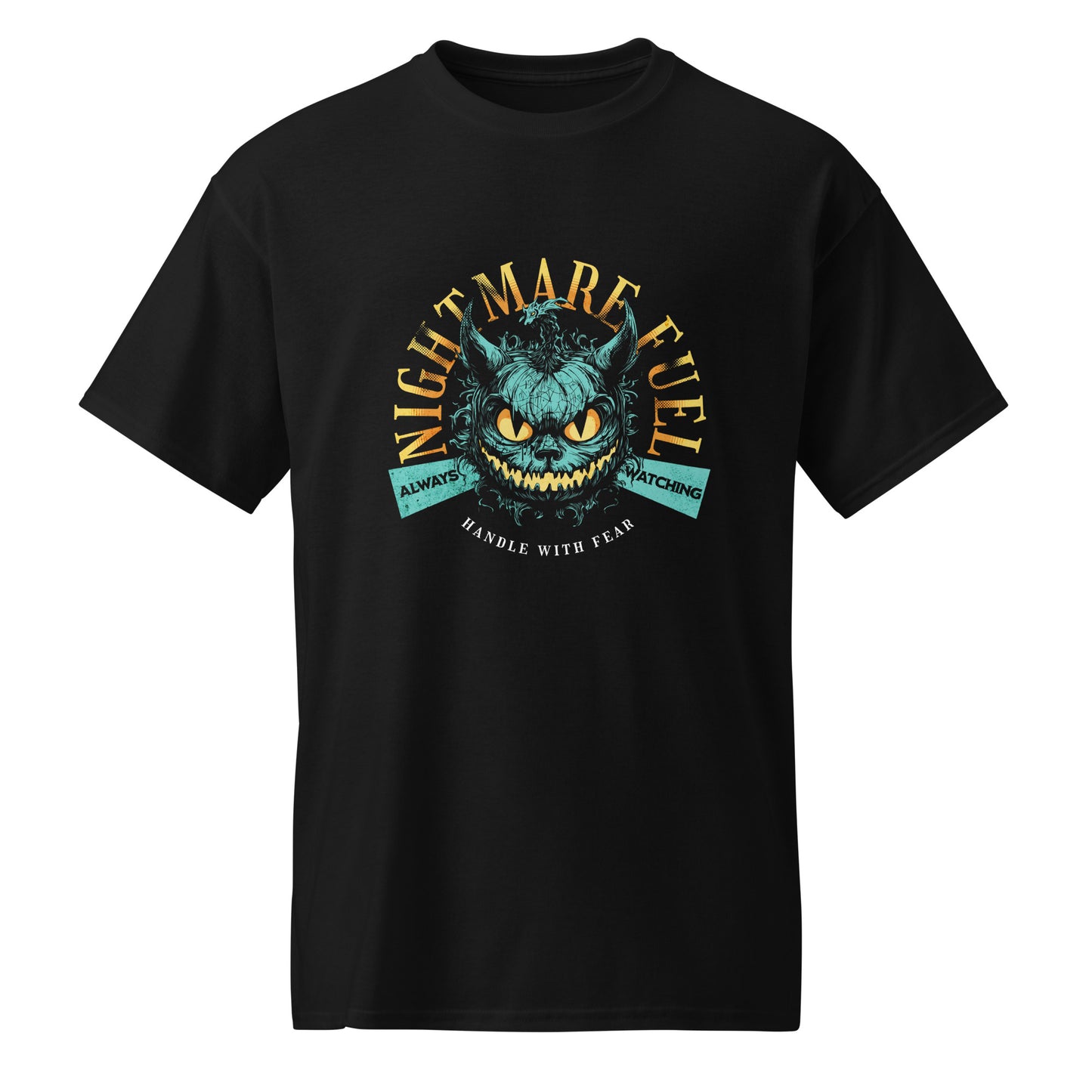 Black Unisex t-shirt with a creepy-cute monster design and the text “Nightmare Fuel”, by BimBangDesign