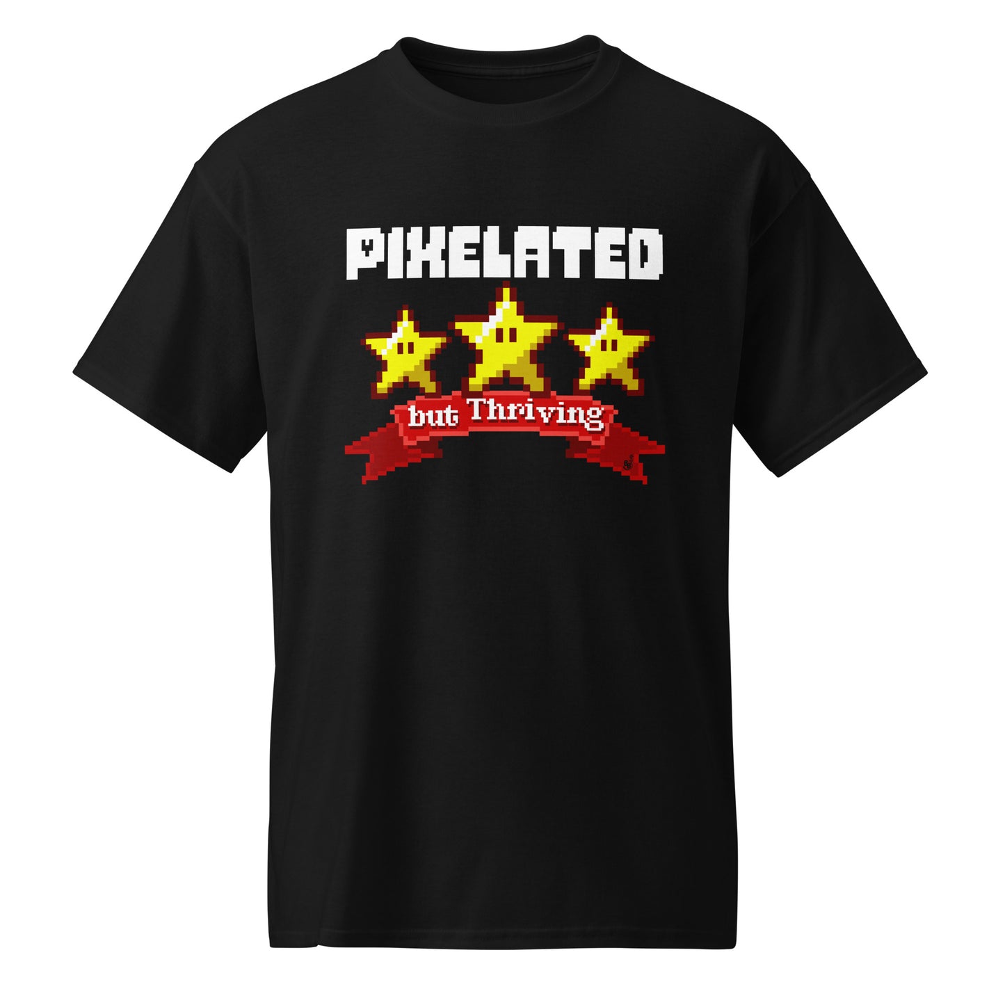 Black Pixelated but Thriving graphic T-shirt for casual gamers  BimBangDesign
