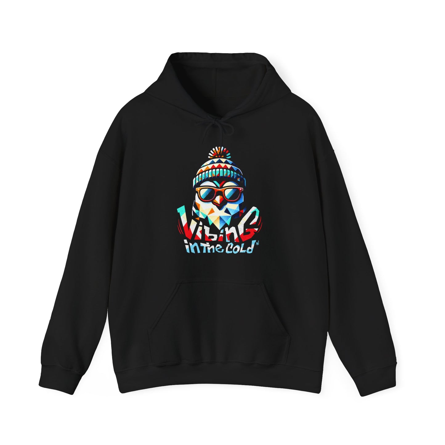 Black Casual hoodie  featuring Fun winter Vibing in the Cold slogan and cool energy BimBangDesign