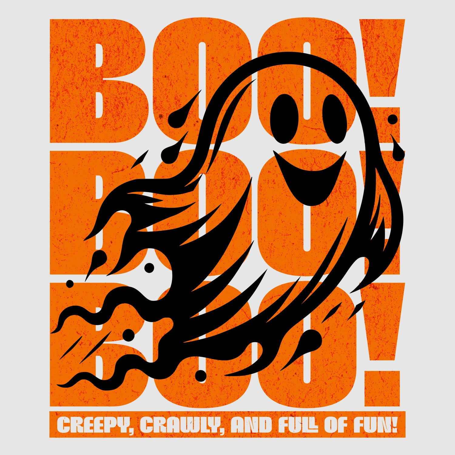 Kids “Boo Boo Boo” Halloween t-shirt details, featuring a cute vintage ghost illustration — fun, comfy tee for trick-or-treating and everyday wear. BimBangDesign
