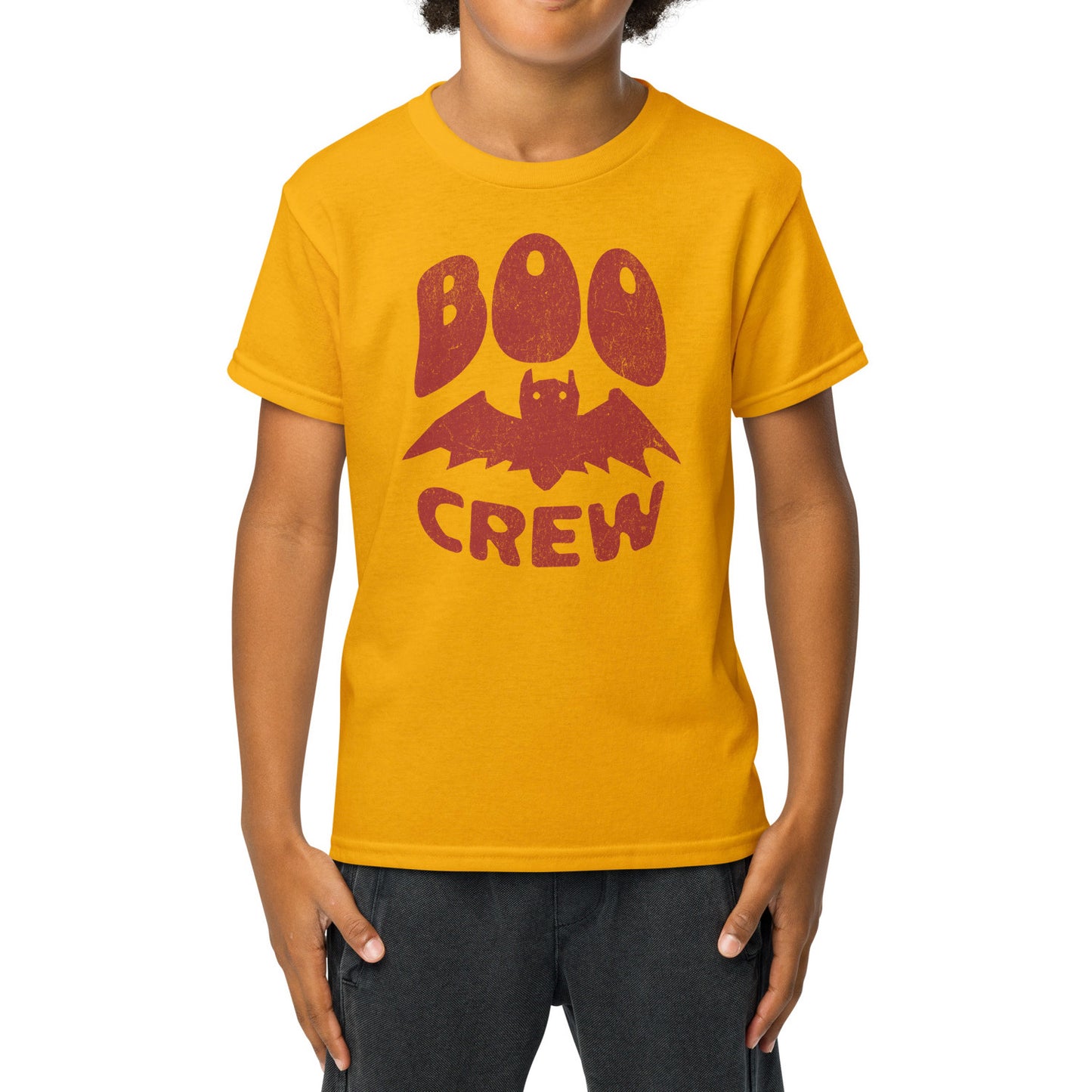 Boo Crew Halloween kids T-shirt with cute bat illustration – cozy unisex fall tee by BimBangDesign