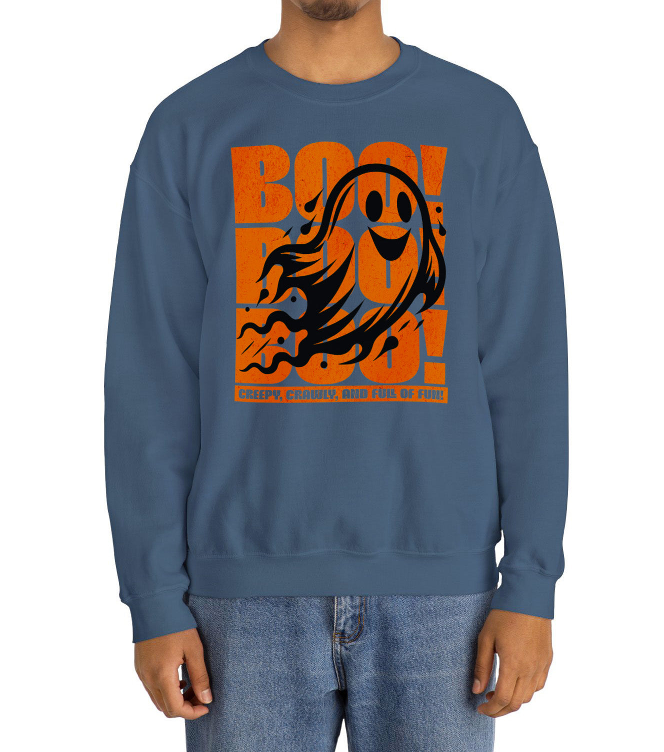 Boo Boo Boo Halloween sweatshirt featuring a cute ghost design – cozy fall fashion by BimBangDesign