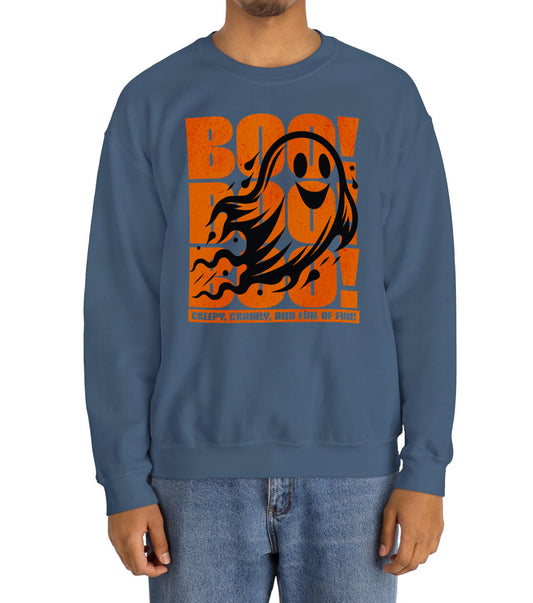 Boo Boo Boo Halloween sweatshirt featuring a cute ghost design – cozy fall fashion by BimBangDesign
