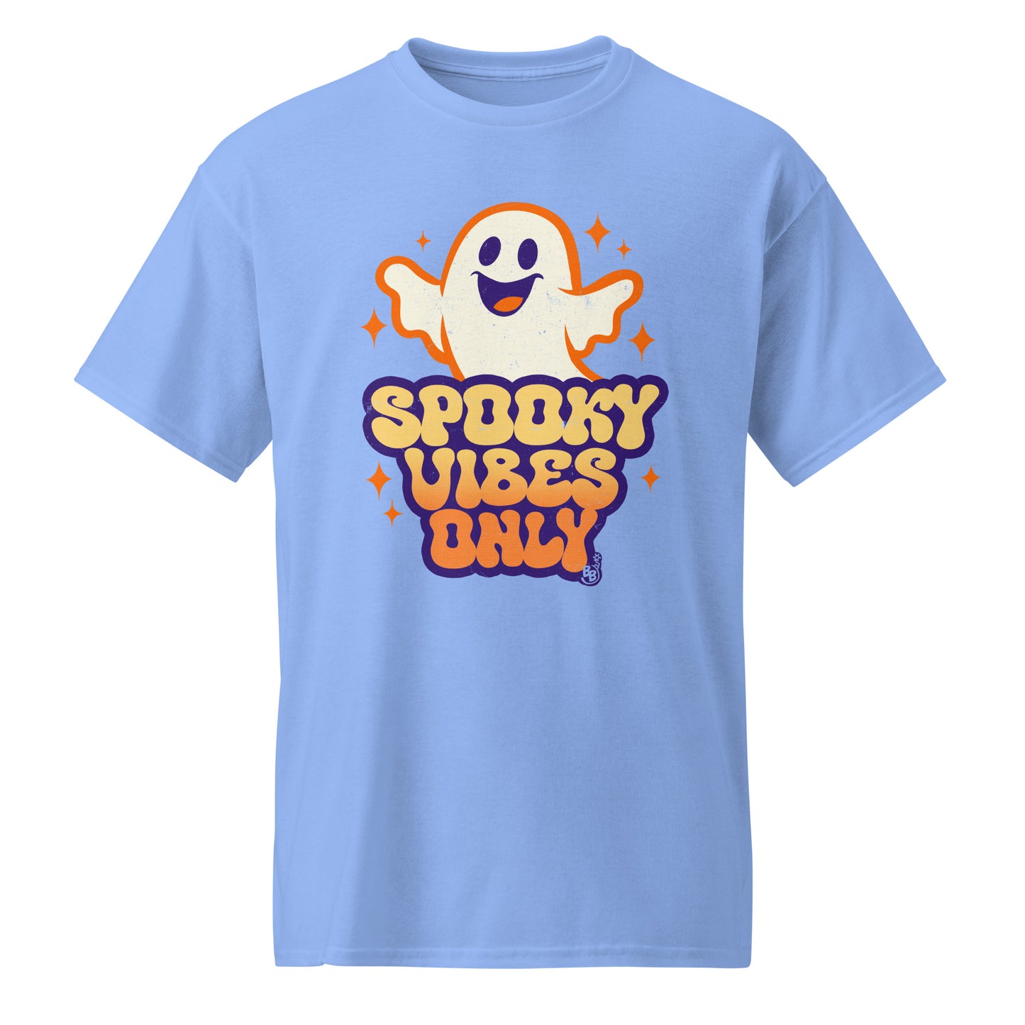 Carolina Blue Spooky vibes only t-shirt for halloween and cartoon ghost Fans BimBangDesign