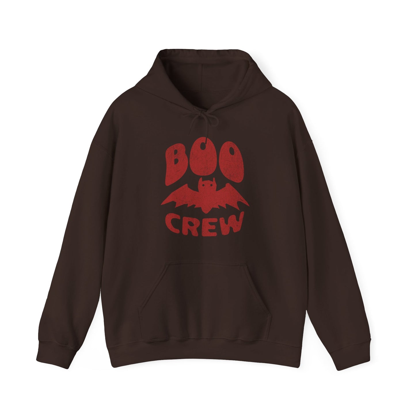 Dark Chocolate Boo Crew Halloween hoodie with cute bat illustration – cozy unisex fall pullover by BimBangDesign
