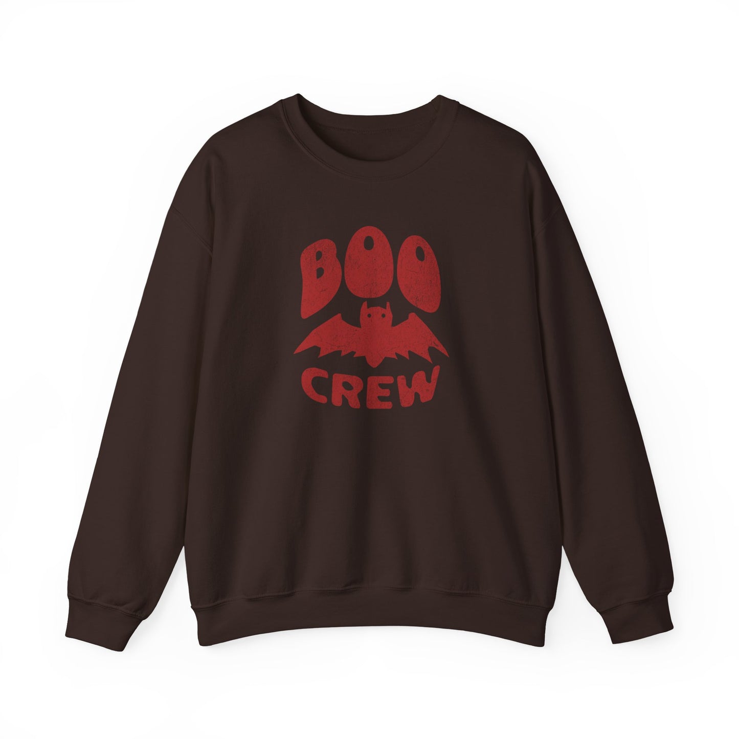 Dark Chocolate Boo Crew Halloween sweatshirt with cute bat illustration – cozy unisex fall pullover by BimBangDesign