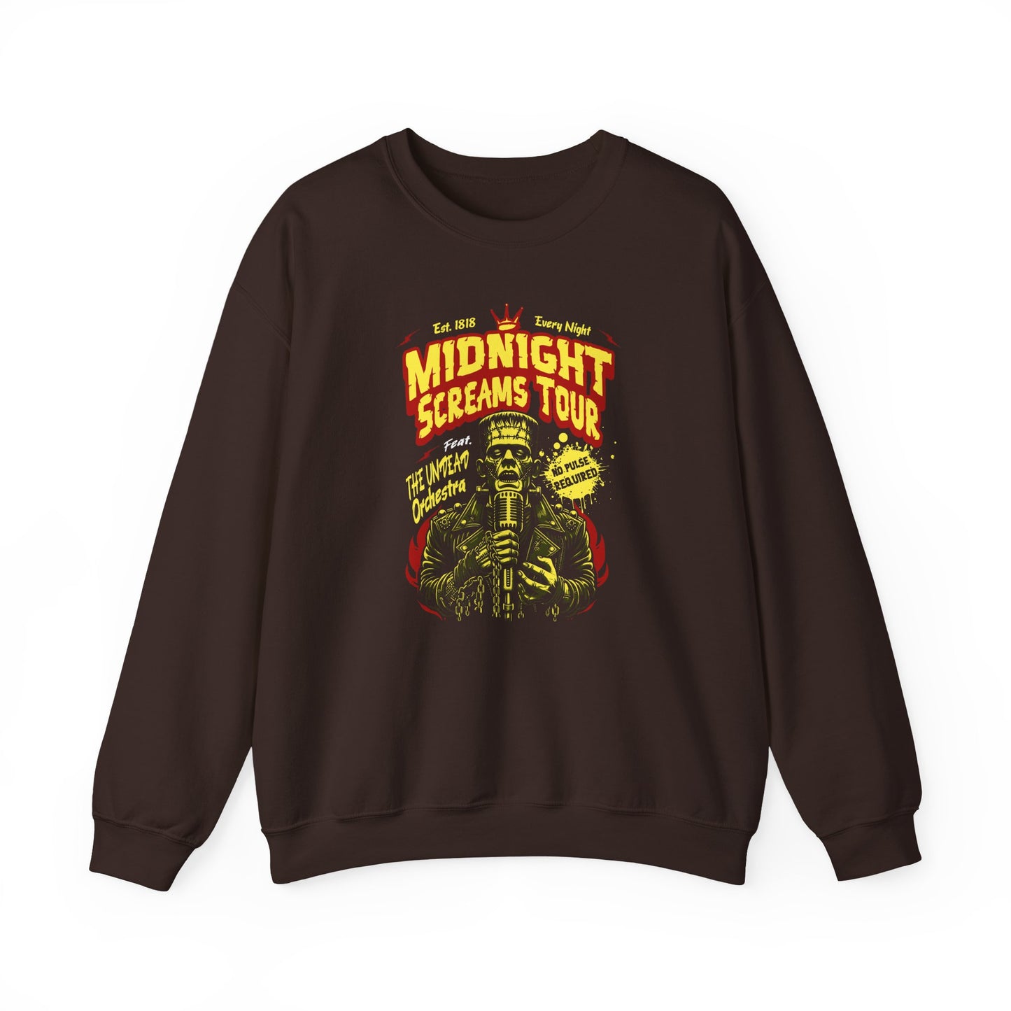 Dark Chocolate Midnight Screams Tour sweatshirt – Frankenstein concert design – BimBangDesign