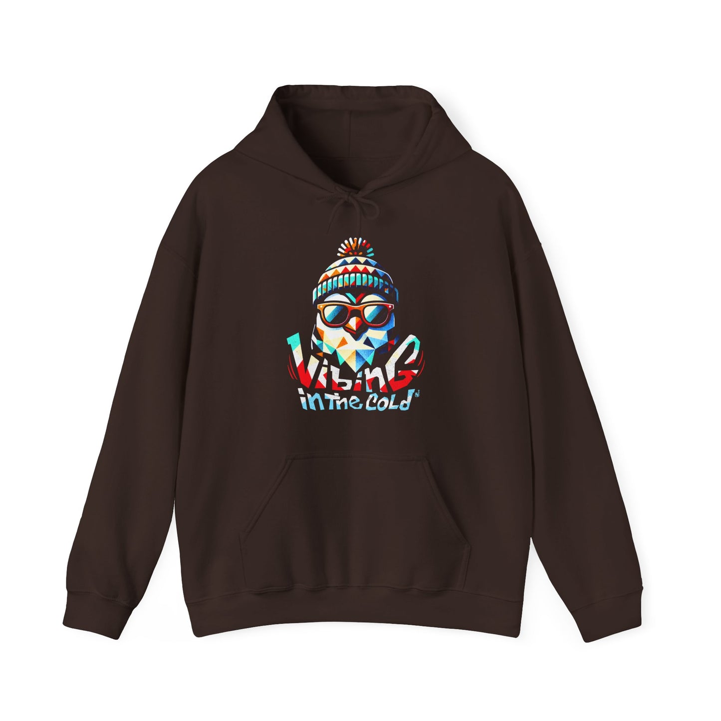 Dark Chocolate Casual hoodie  featuring Fun winter Vibing in the Cold slogan and cool energy BimBangDesign
