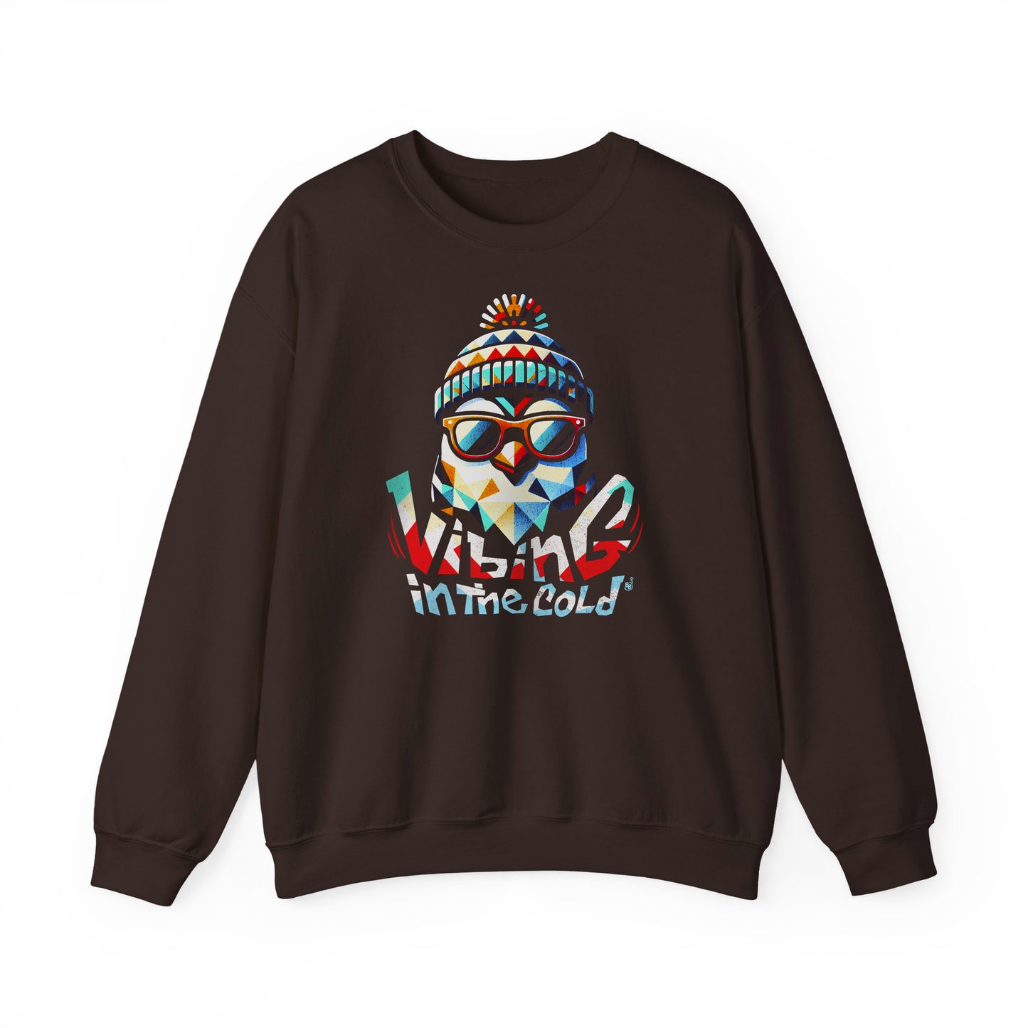 Dark Chocolate Casual sweatshirt featuring Fun winter Vibing in the Cold slogan and cool energy BimBangDesign
