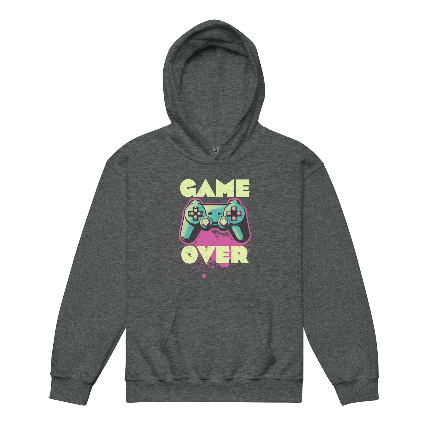 Dark Heather Retro gaming style hoodie for boys and girls – Game Over design by BimBangDesin