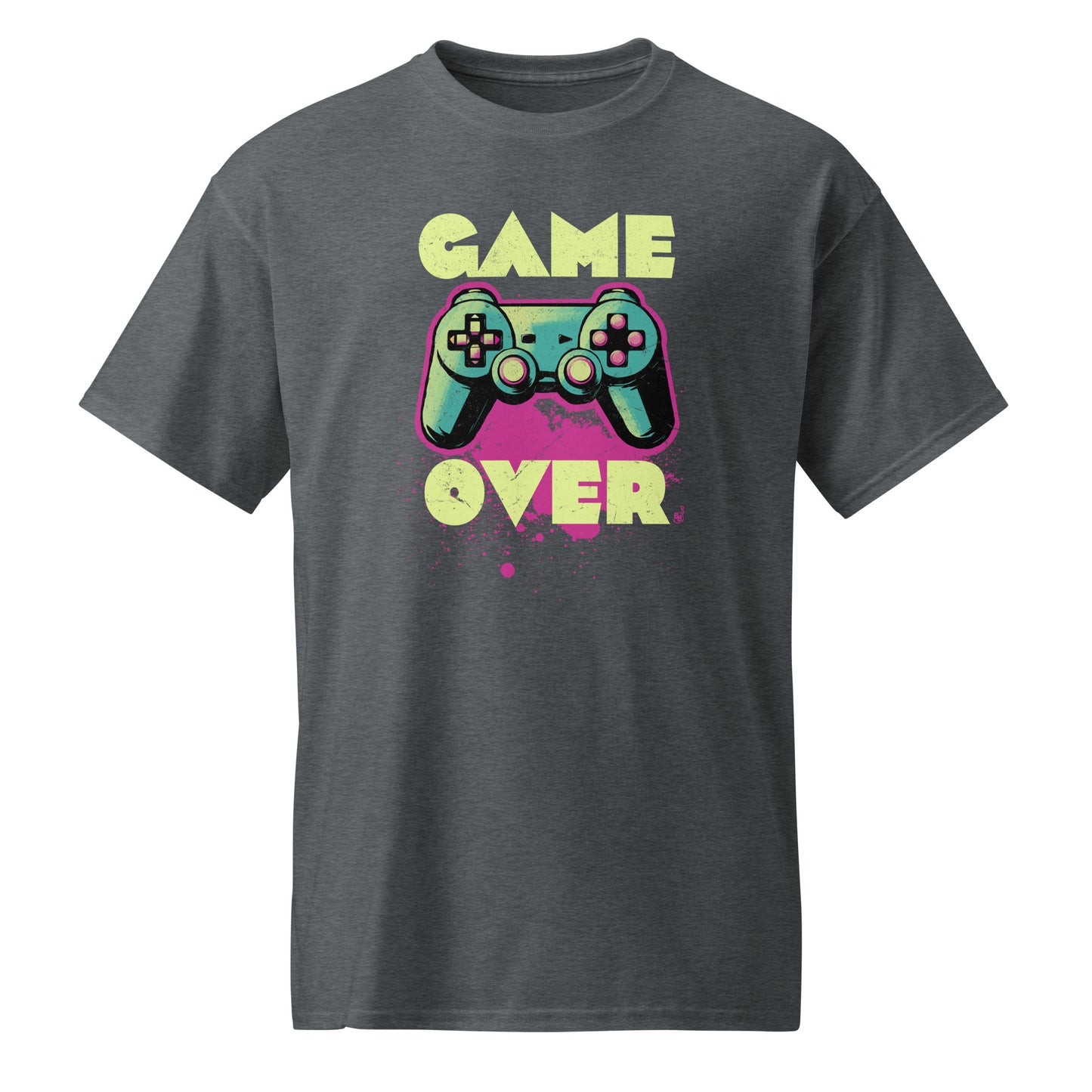 Dark Heather Game Over t-shirt retro neon colors art for gamers BimBangDesign