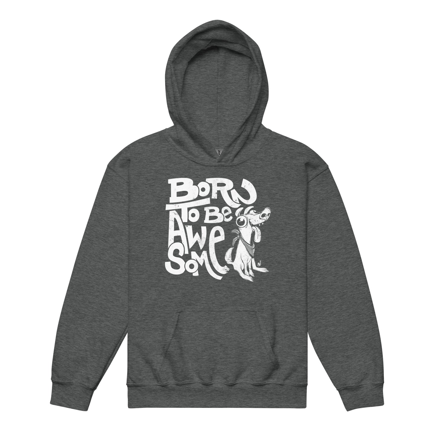 Dark Heather Funny statement kids hoodie with confident message "Born to Be Awesome" BimBangDesign