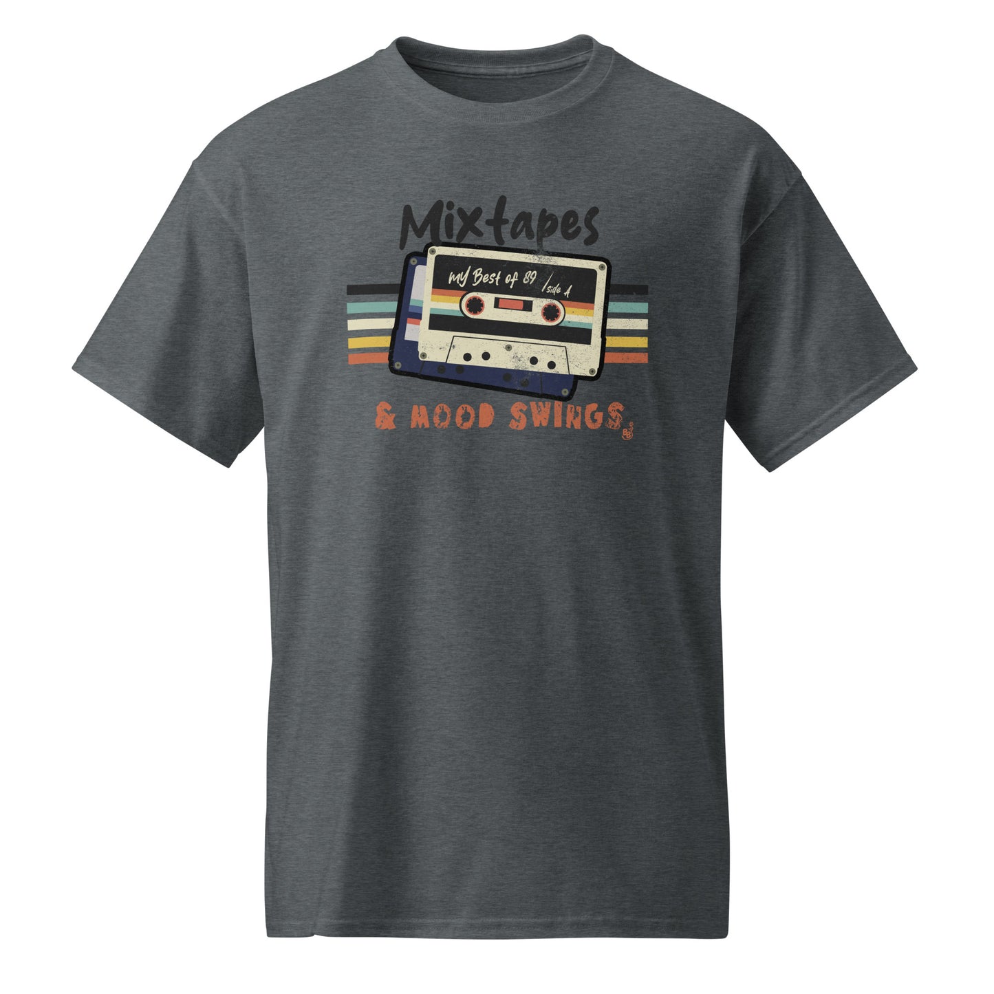 Dark heather Mixtapes & Mood Swings T-shirt in vintage typography BimBangDesign